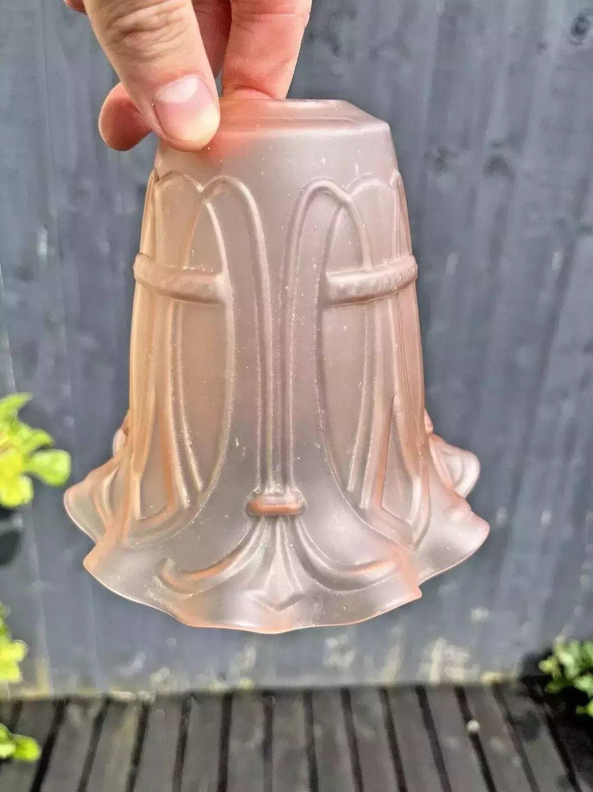 Antique C1900 Satin Pink Art Nouveau Frosted Glass Light Ceiling Lamp Shade