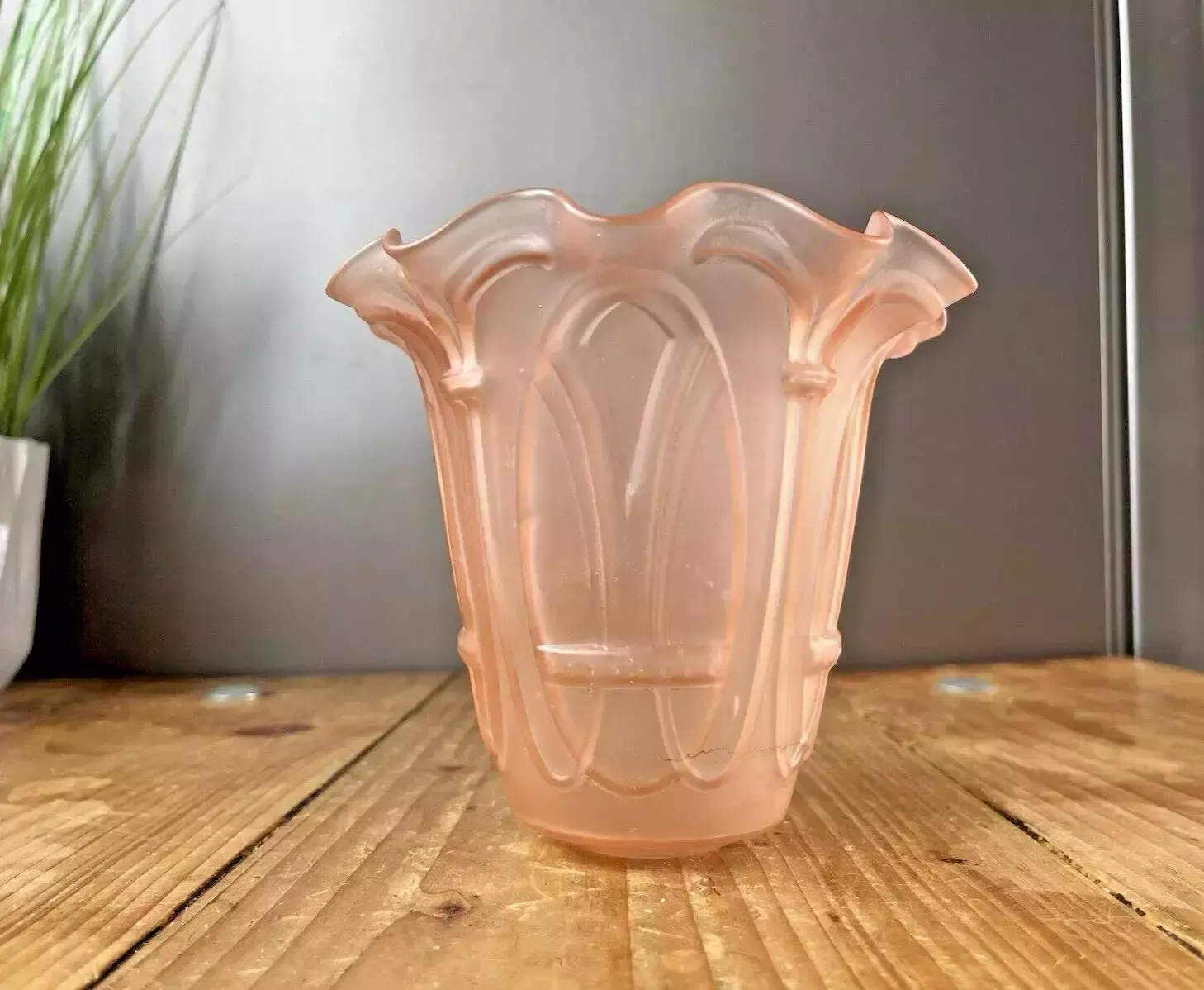 photo for sale Antique C1900 Satin Pink Art Nouveau Frosted Glass Light Ceiling Lamp Shade
