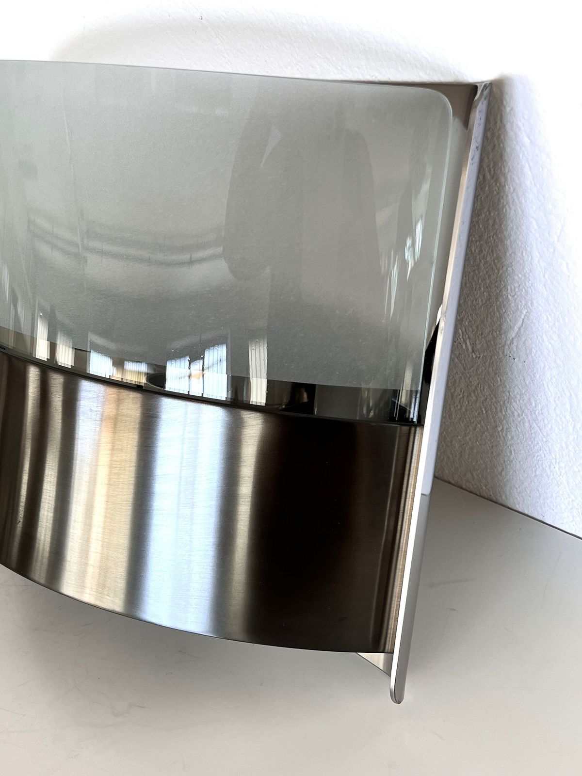 Luigi Caccia Dominioni Pair Wall Sconces Lp19 "Monaco" In Steel And Glass, 1970s photo furniture