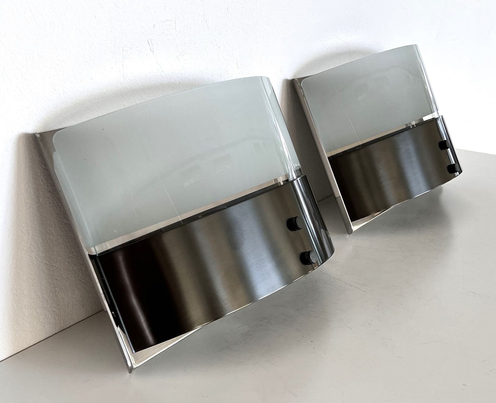 Luigi Caccia Dominioni Pair Wall Sconces Lp19 "Monaco" In Steel And Glass, 1970s photo 1900.0