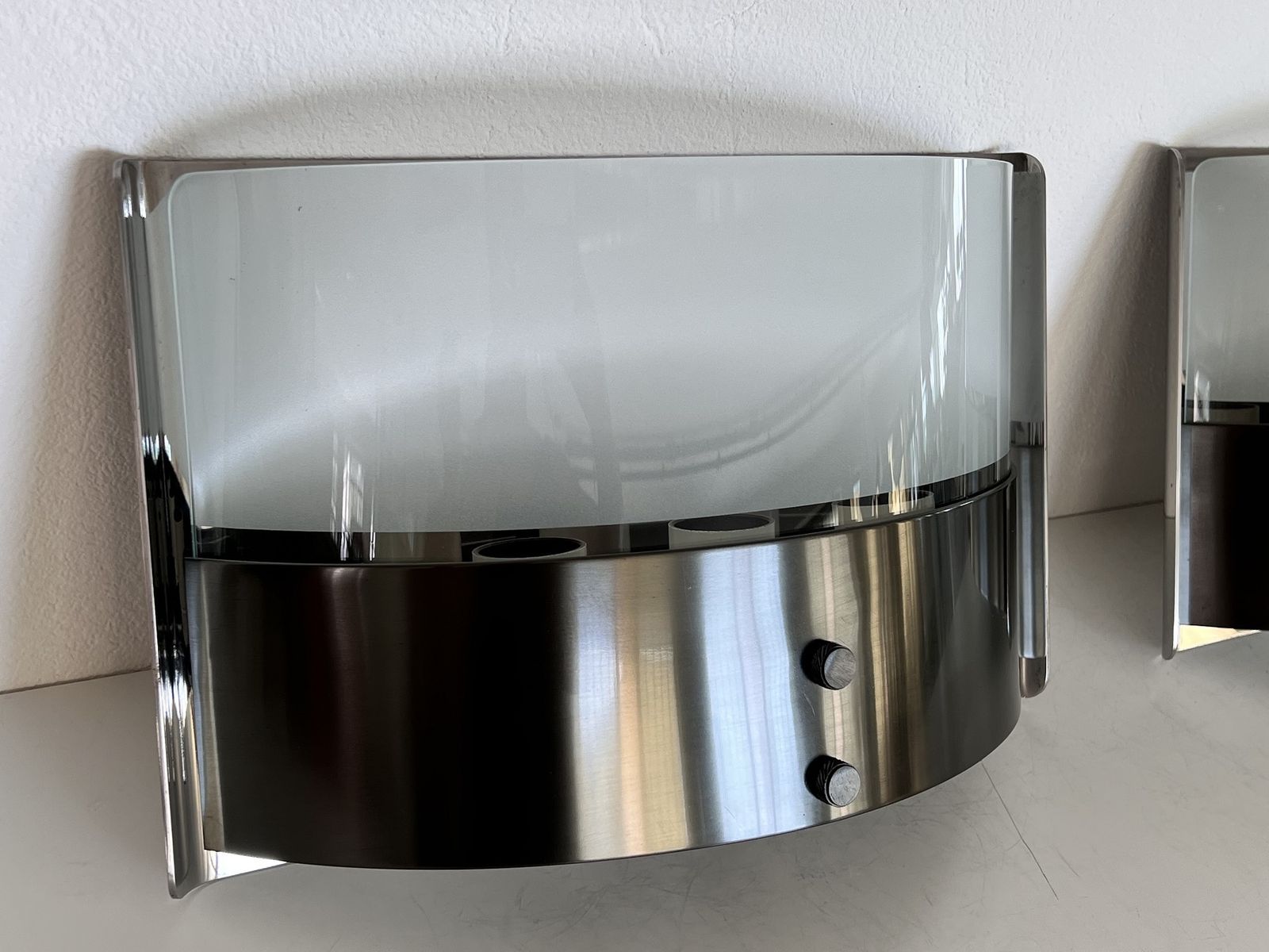 Luigi Caccia Dominioni Pair Wall Sconces Lp19 "Monaco" In Steel And Glass, 1970s photo buy