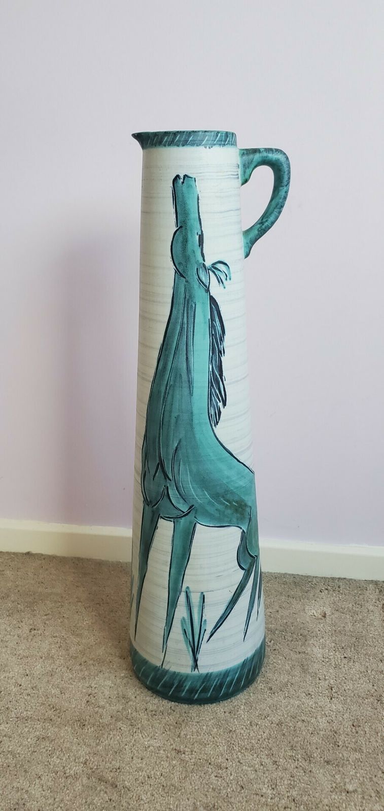 1960s Mid  Century Jug Vase By Mark Valcera Switzerland , Tall, Green Horse Design photo furniture