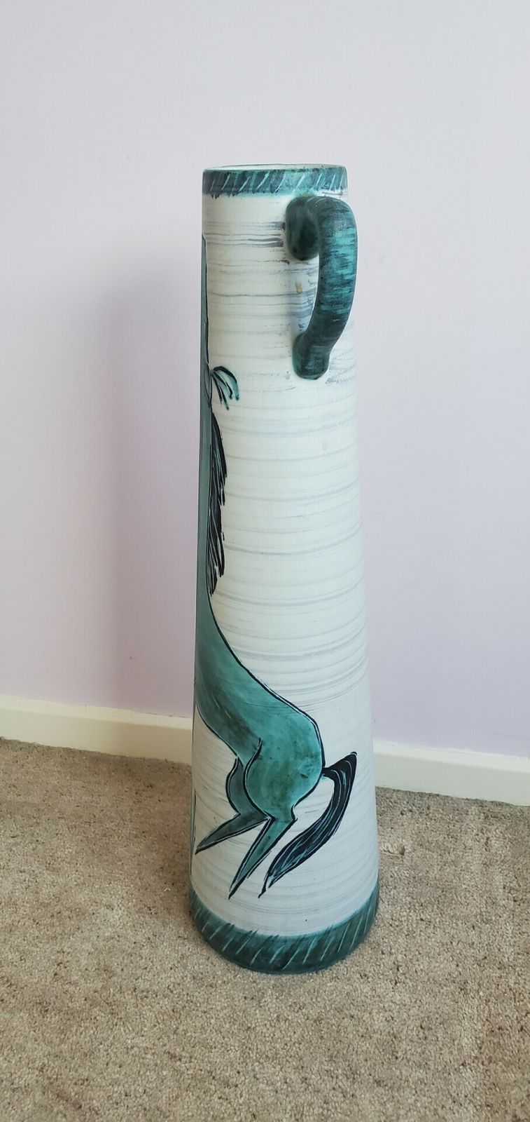 1960s Mid  Century Jug Vase By Mark Valcera Switzerland , Tall, Green Horse Design photo buy