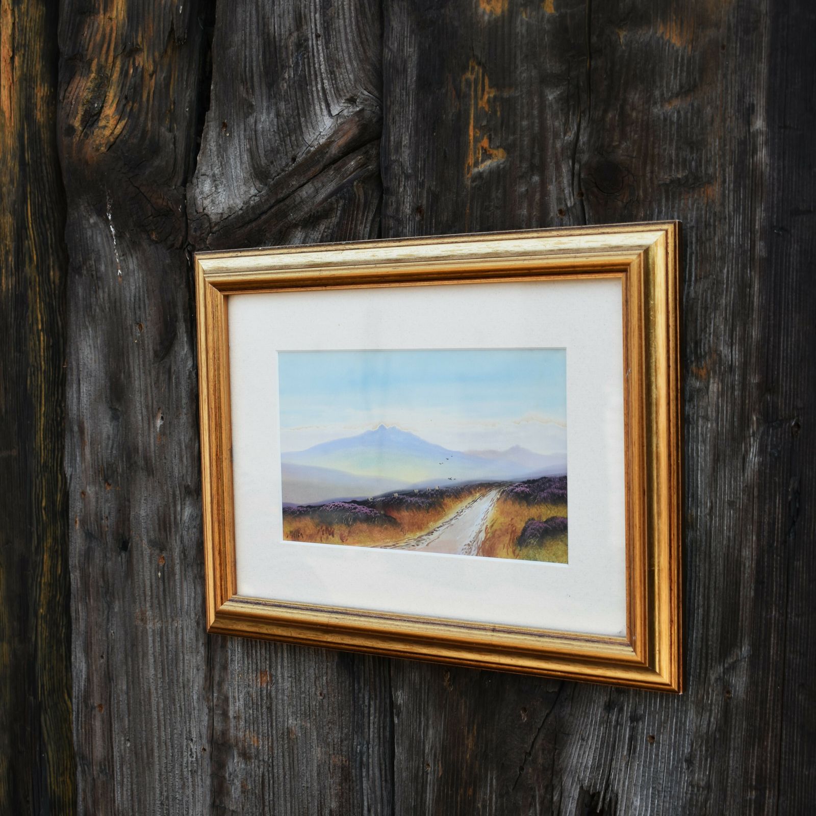 Antique S. Miller Moorland Moody Landscape Dartmoor Devon Watercolour Painting photo furniture