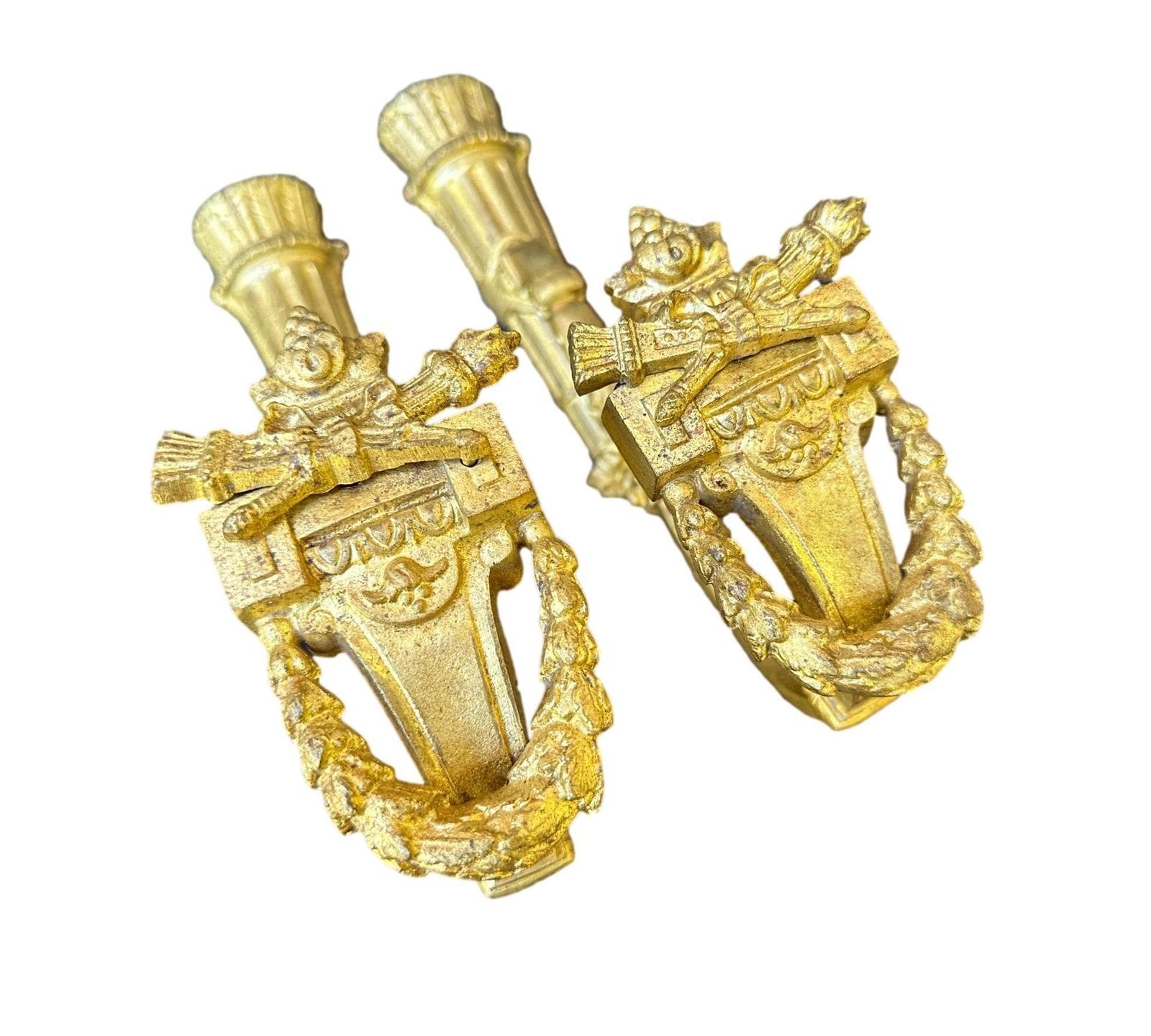 Antique French Louis XVI Style Pair Of Ormolu Bronze Curtain Drapery Tiebacks Holdbacks 19th photo 214.0