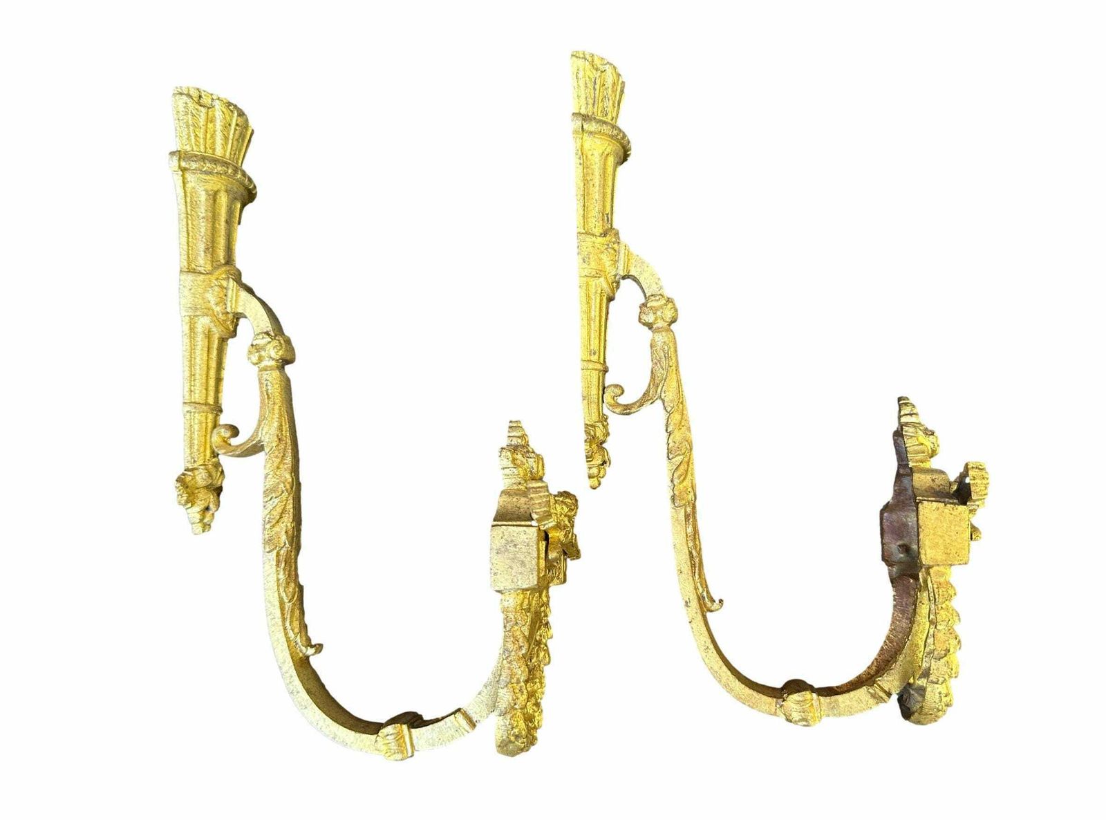 Antique French Louis XVI Style Pair Of Ormolu Bronze Curtain Drapery Tiebacks Holdbacks 19th photo buy