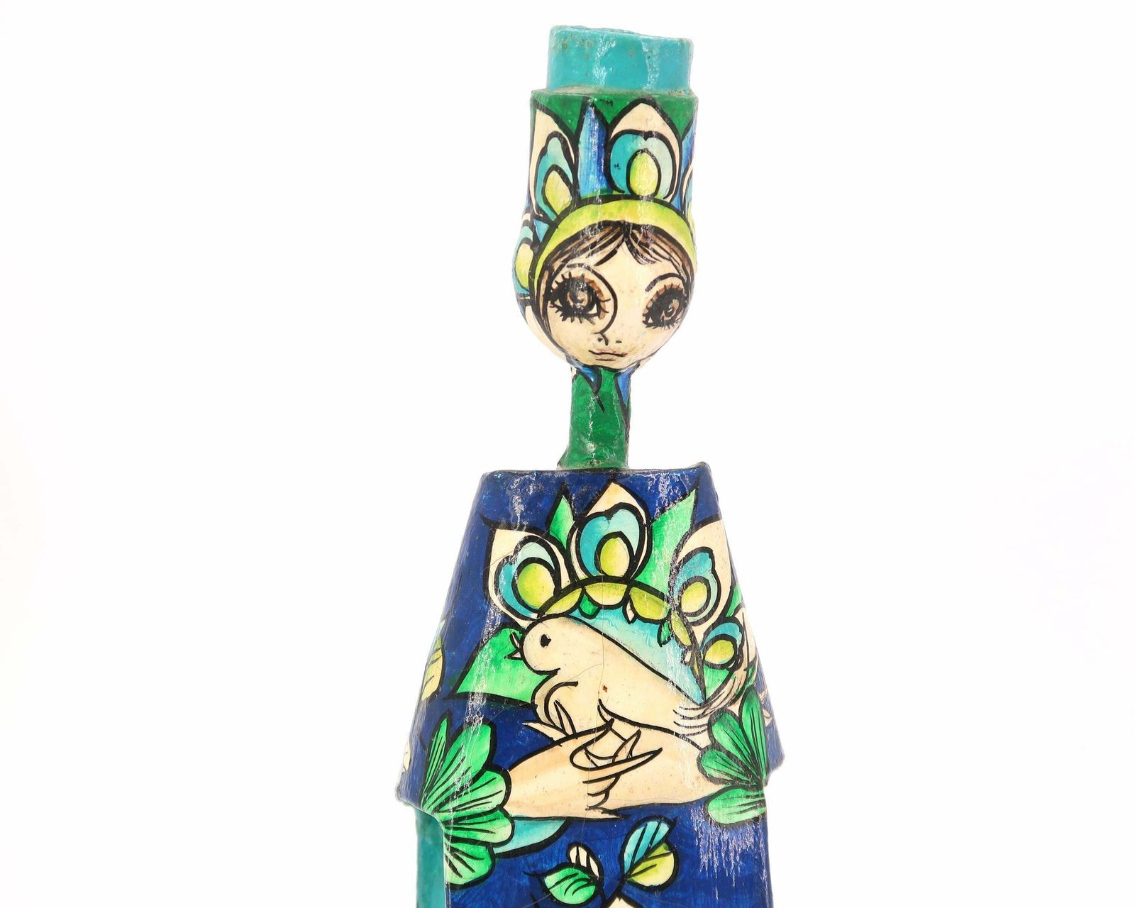 Mexican Folk Art Paper Mache Bird Candle Holder Signed Abelardo Ruiz, 1970s / Mexico, Blue, Candleholder, Anthropomorphic photo furniture
