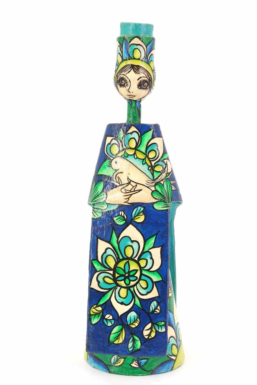 photo furniture Mexican Folk Art Paper Mache Bird Candle Holder Signed Abelardo Ruiz, 1970s / Mexico, Blue, Candleholder, Anthropomorphic