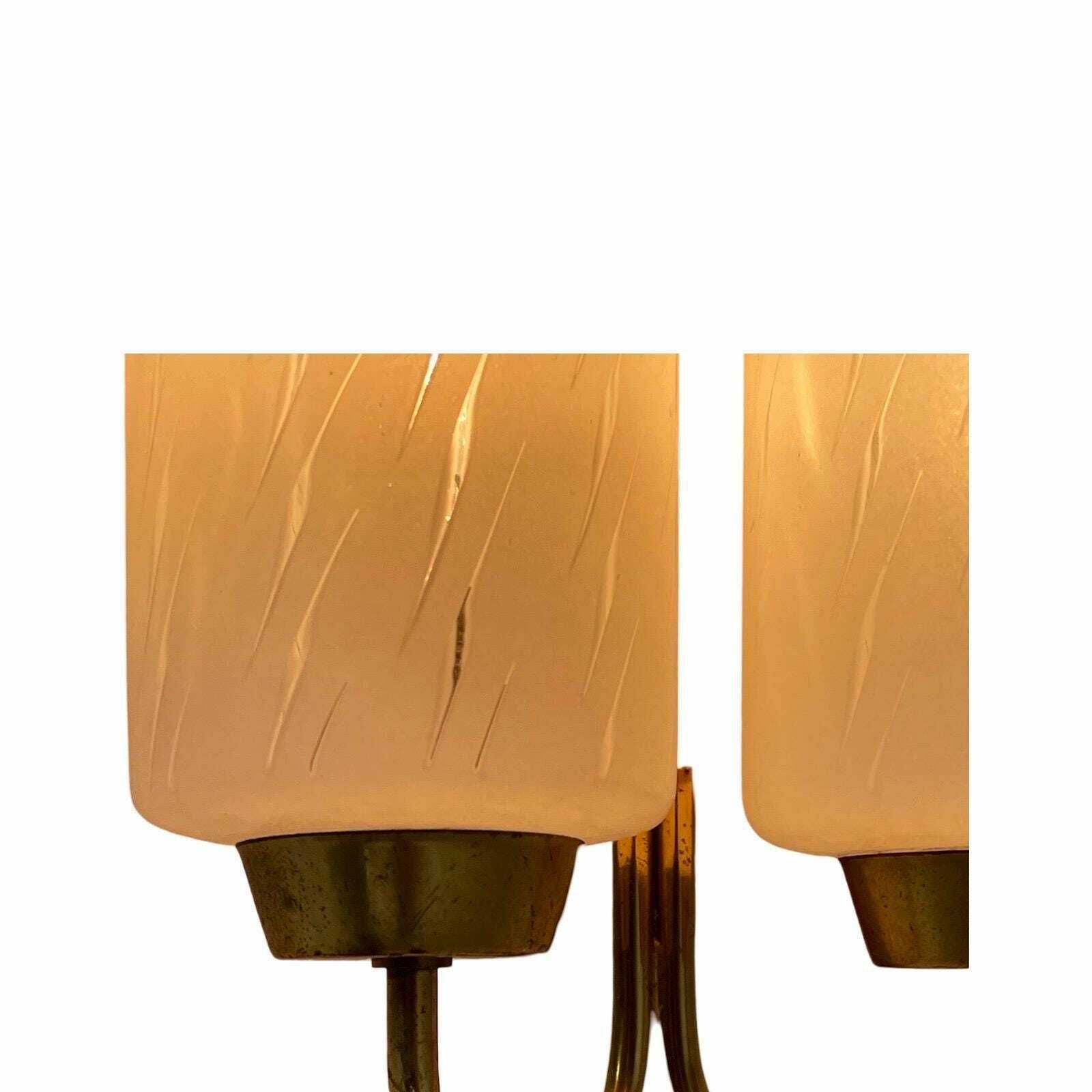 Vintage   Mcm   Wall Mounted Lamp / Sconce With Two Bulbs   Glass, Brass And Teak Wood photo buy