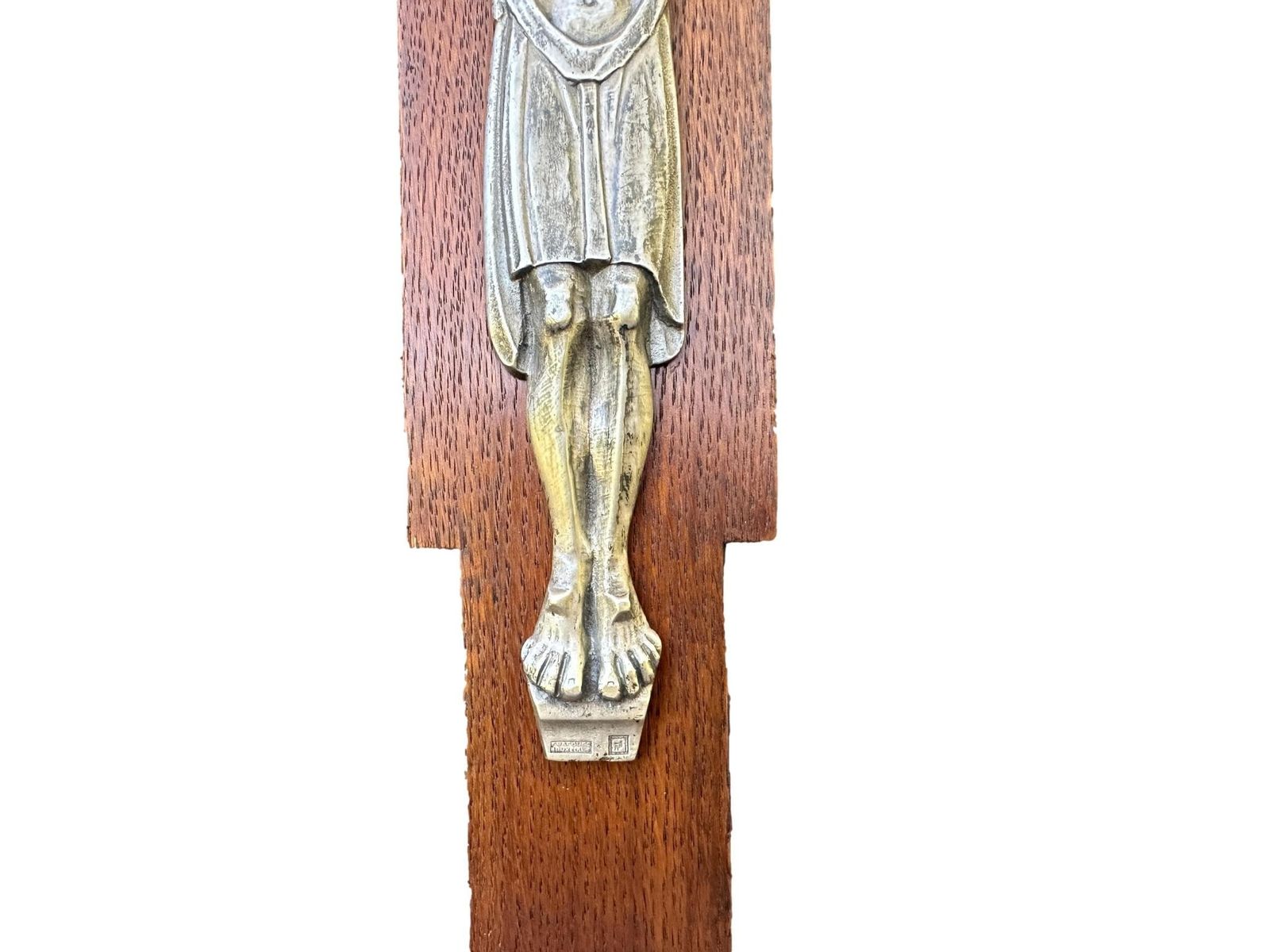 French Antique Carved Wood Silver Metal Wall Crucifix Cross photo Art