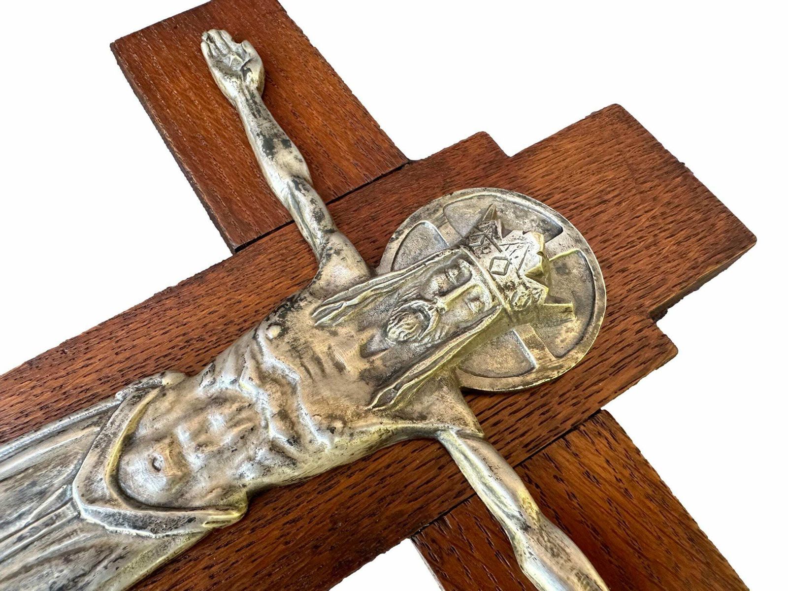 photo furniture French Antique Carved Wood Silver Metal Wall Crucifix Cross