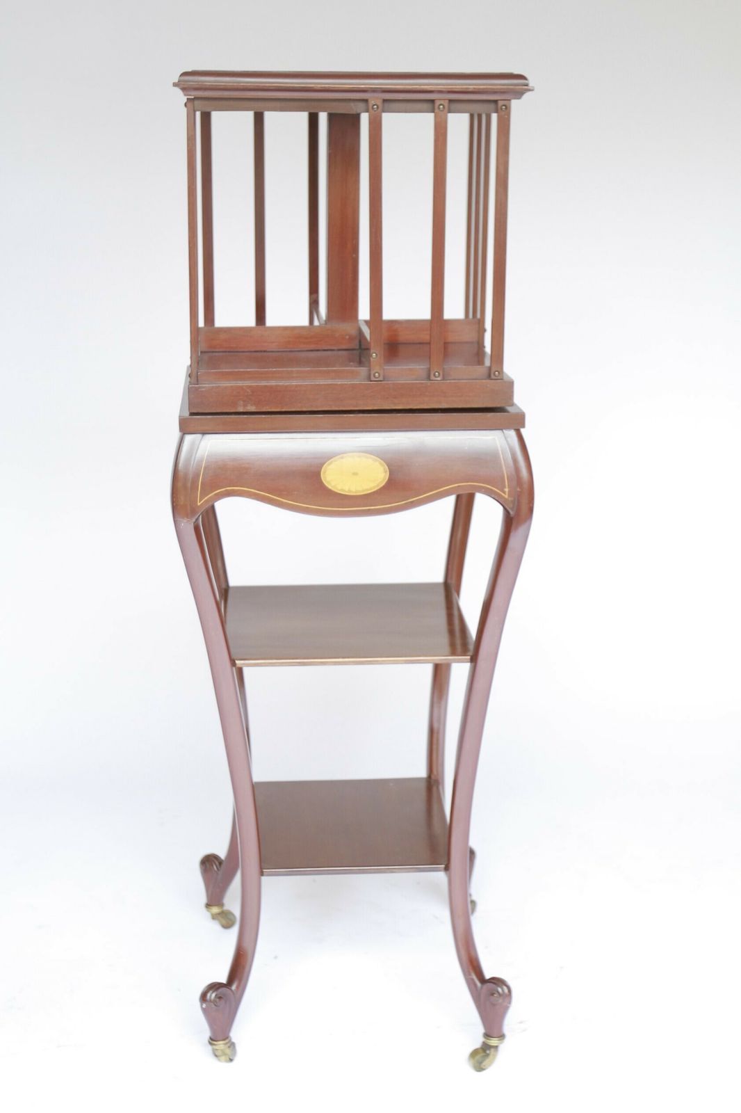 Edwardian Mahogany Inlaid Revolving Bookcase On Stand photo Furniture
