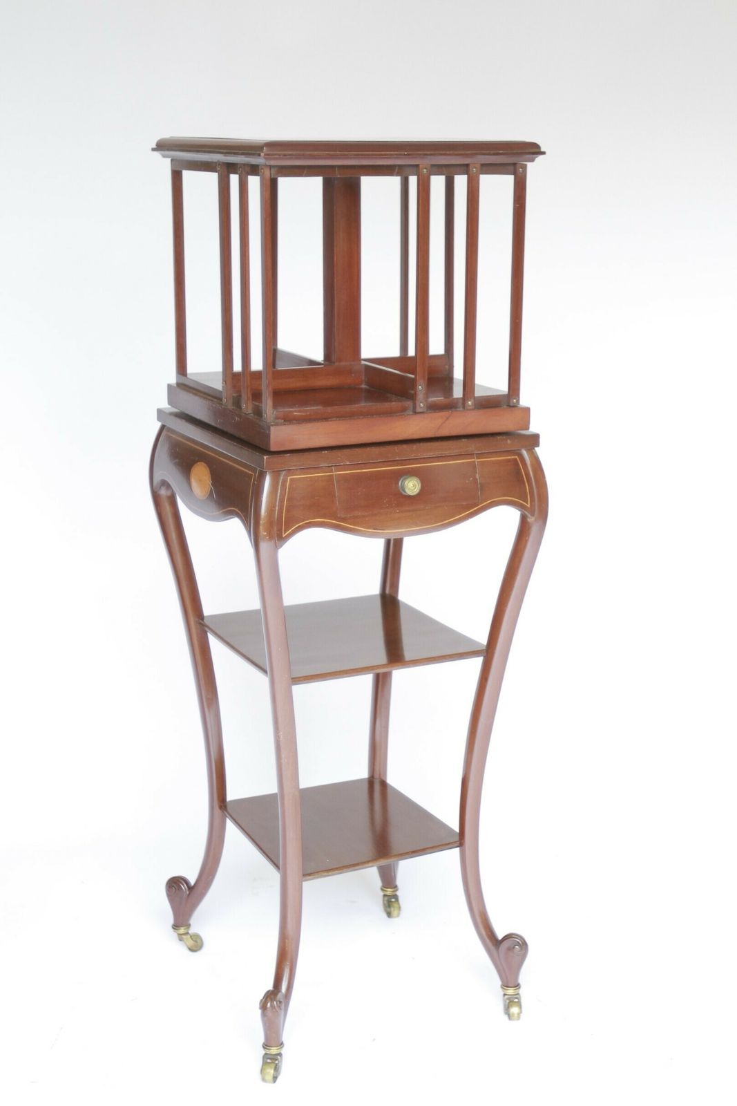Edwardian Mahogany Inlaid Revolving Bookcase On Stand