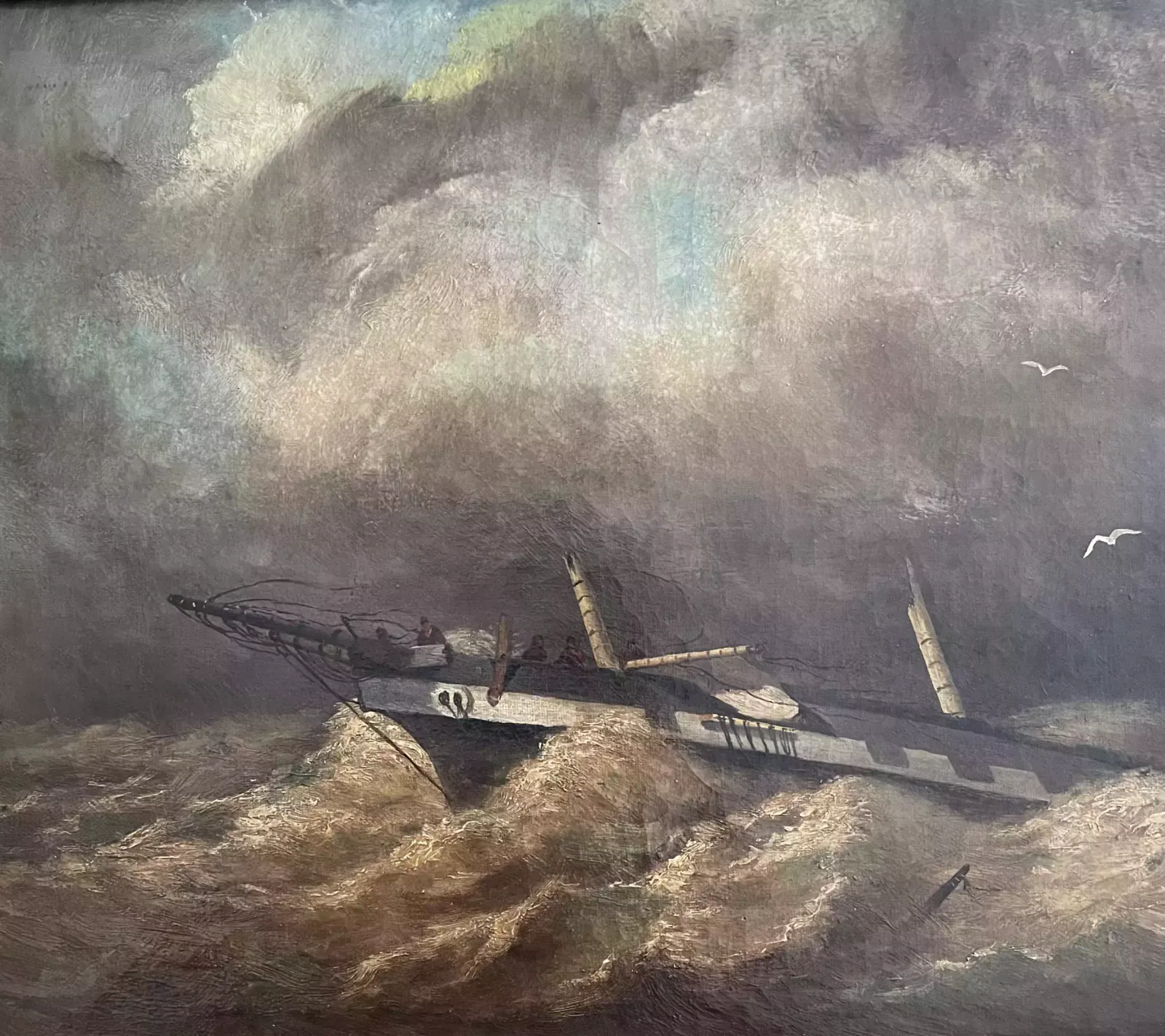 German School, Oil On Canvas, Scene Of A Shipwreck, Indistinctly Signed, Dated 1840.