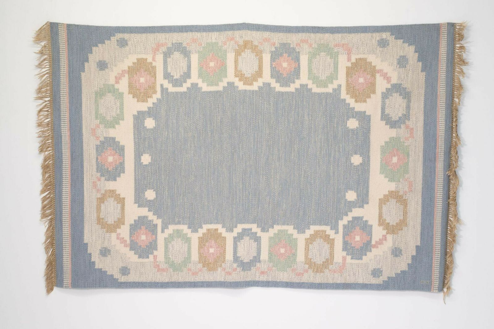 Mid Century Swedish Kilim In Pale Blue Tones photo Textiles