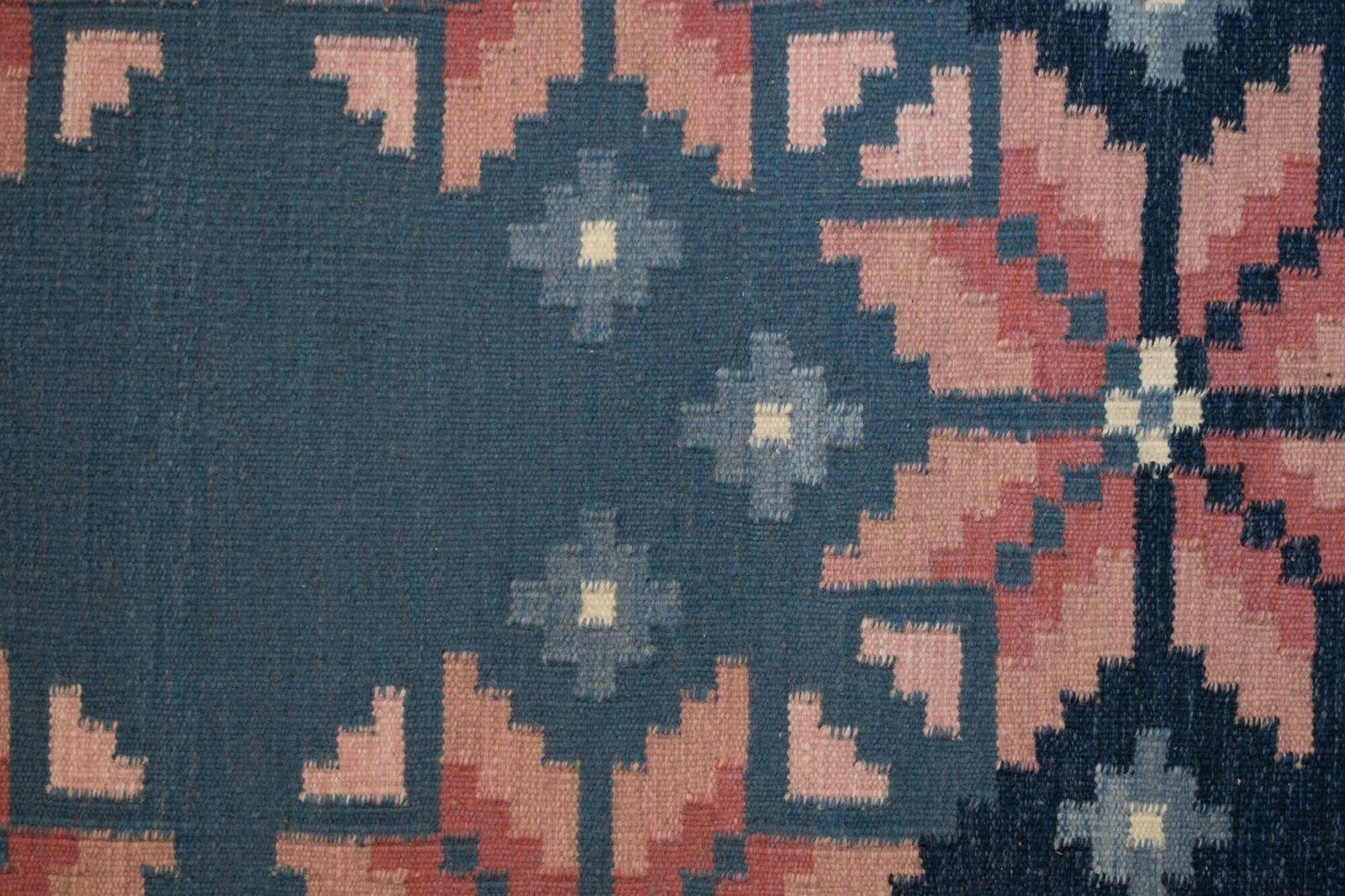 Mid Century Swedish Kilim In Navy And Pink photo Textiles