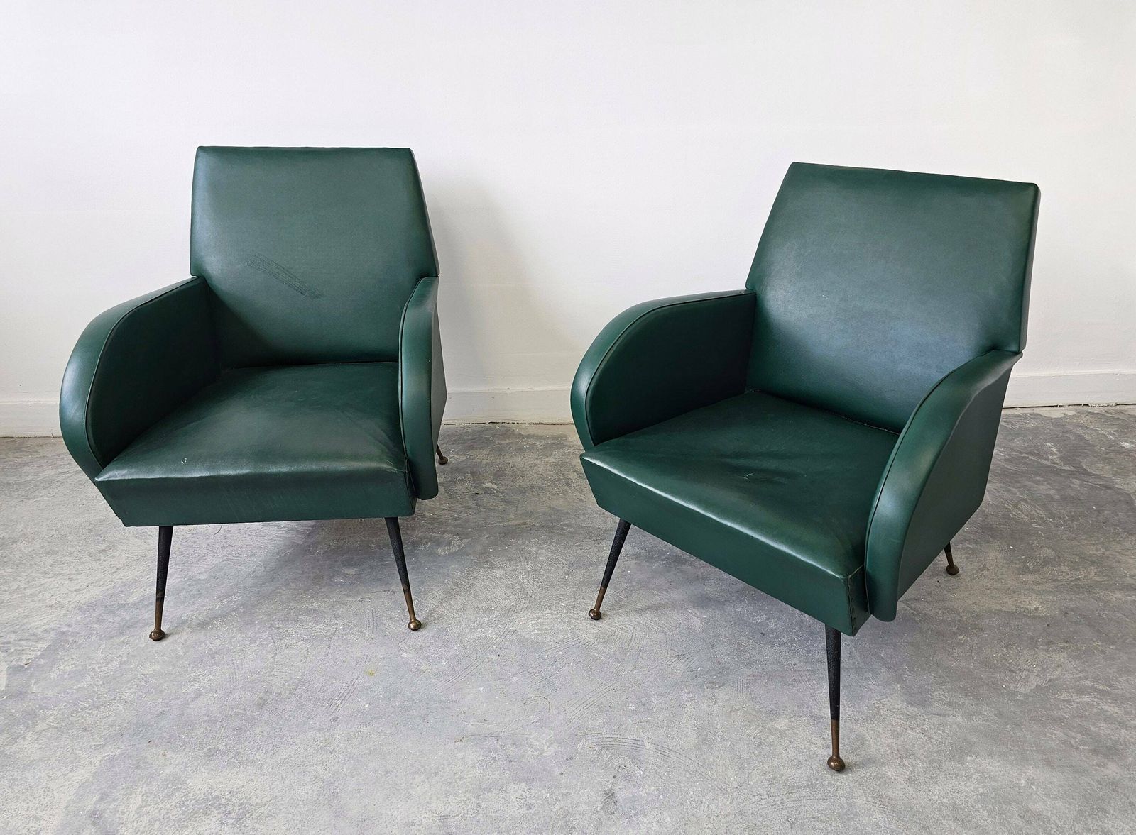 Pair Of Mid Century Modern Armchairs In Style Of Marco Zanuso, Upholstered In Vinyl // Made In Italy In 1950s photo buy