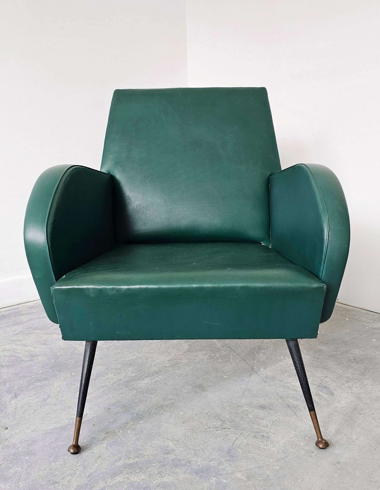 photo furniture Pair Of Mid Century Modern Armchairs In Style Of Marco Zanuso, Upholstered In Vinyl // Made In Italy In 1950s
