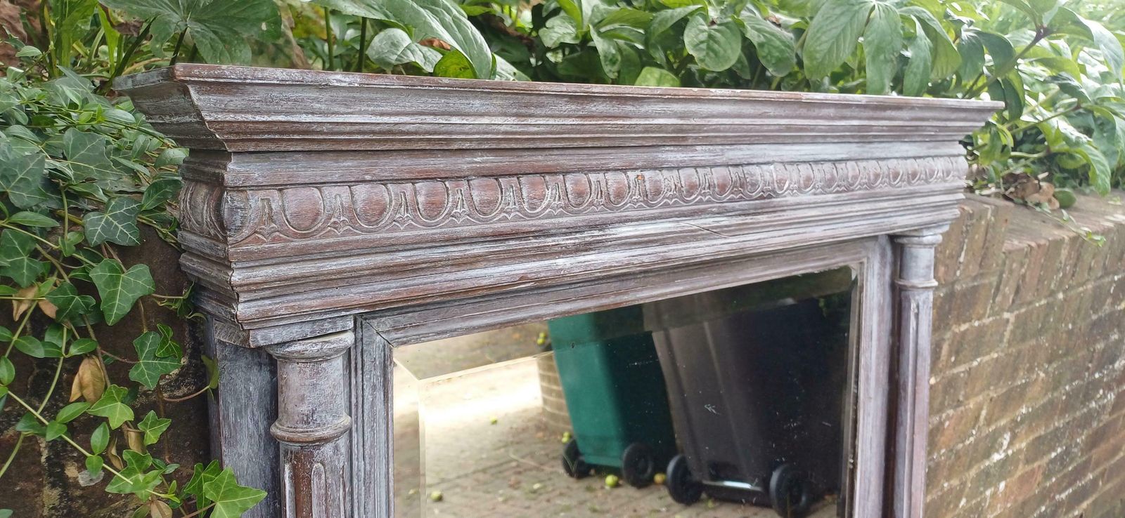 Beautifully Upcycled Massive French Carved Over Mantel Mantle Mirror Light Grey Blue photo 750.0