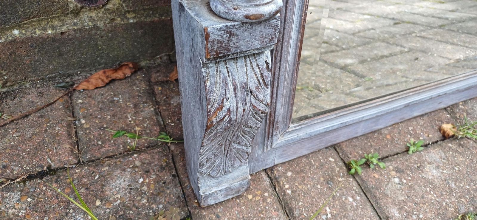Beautifully Upcycled Massive French Carved Over Mantel Mantle Mirror Light Grey Blue photo vintage