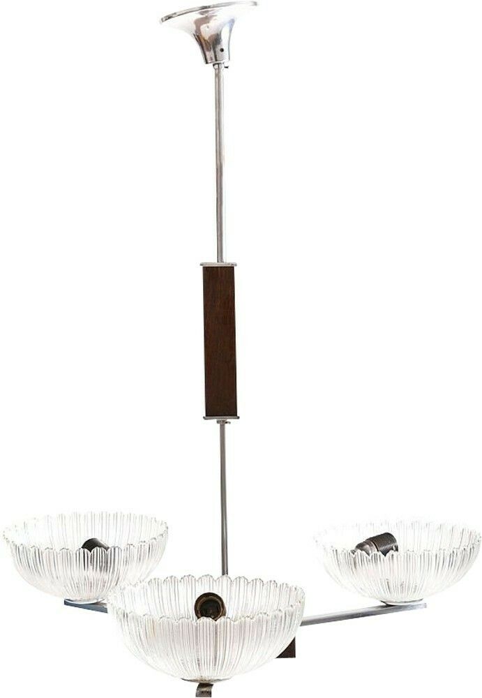 Art Deco Ceiling Light In Chrome And Glass, Czechoslovakia 1950s photo for sale