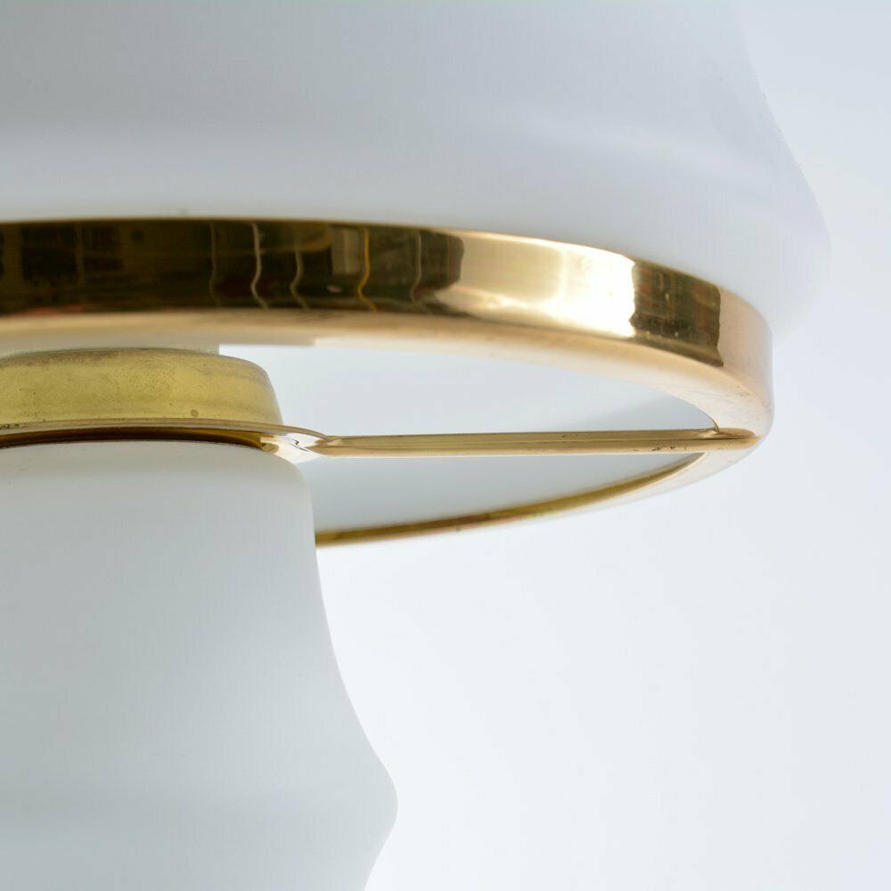 White Glass And Brass Table Lamp By Osvetlovaci Sklo, Czechoslovakia 1970s photo vinterior