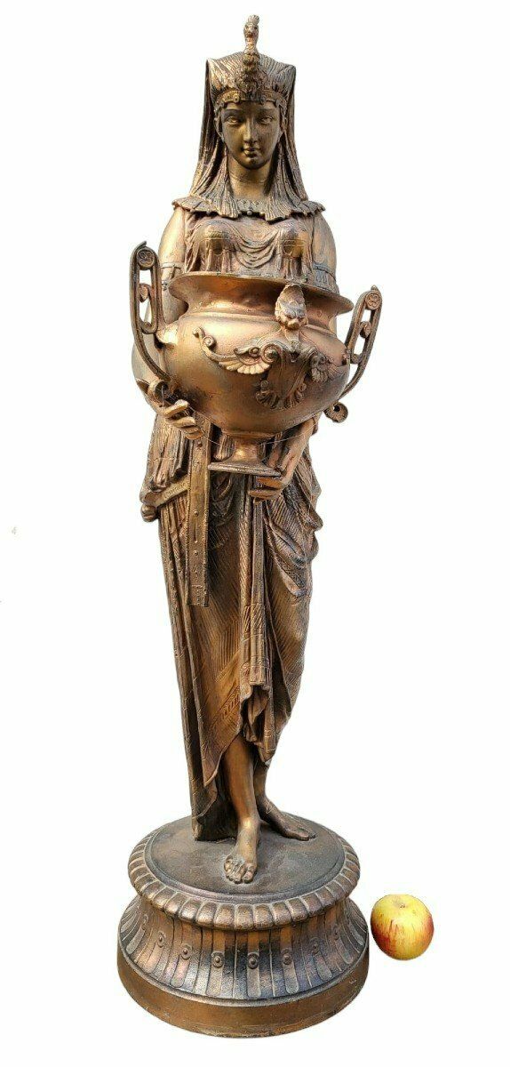 Egyptian Woman With Urn, Orientalist Spelter, Signed, Late 19th Century