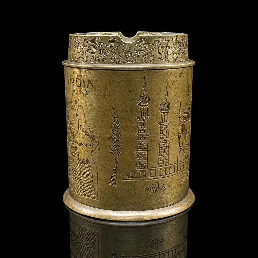 Antique Hand Decorated Cigarette Keeper, Indian, Brass, Tobacco Tin, Victorian photo for sale