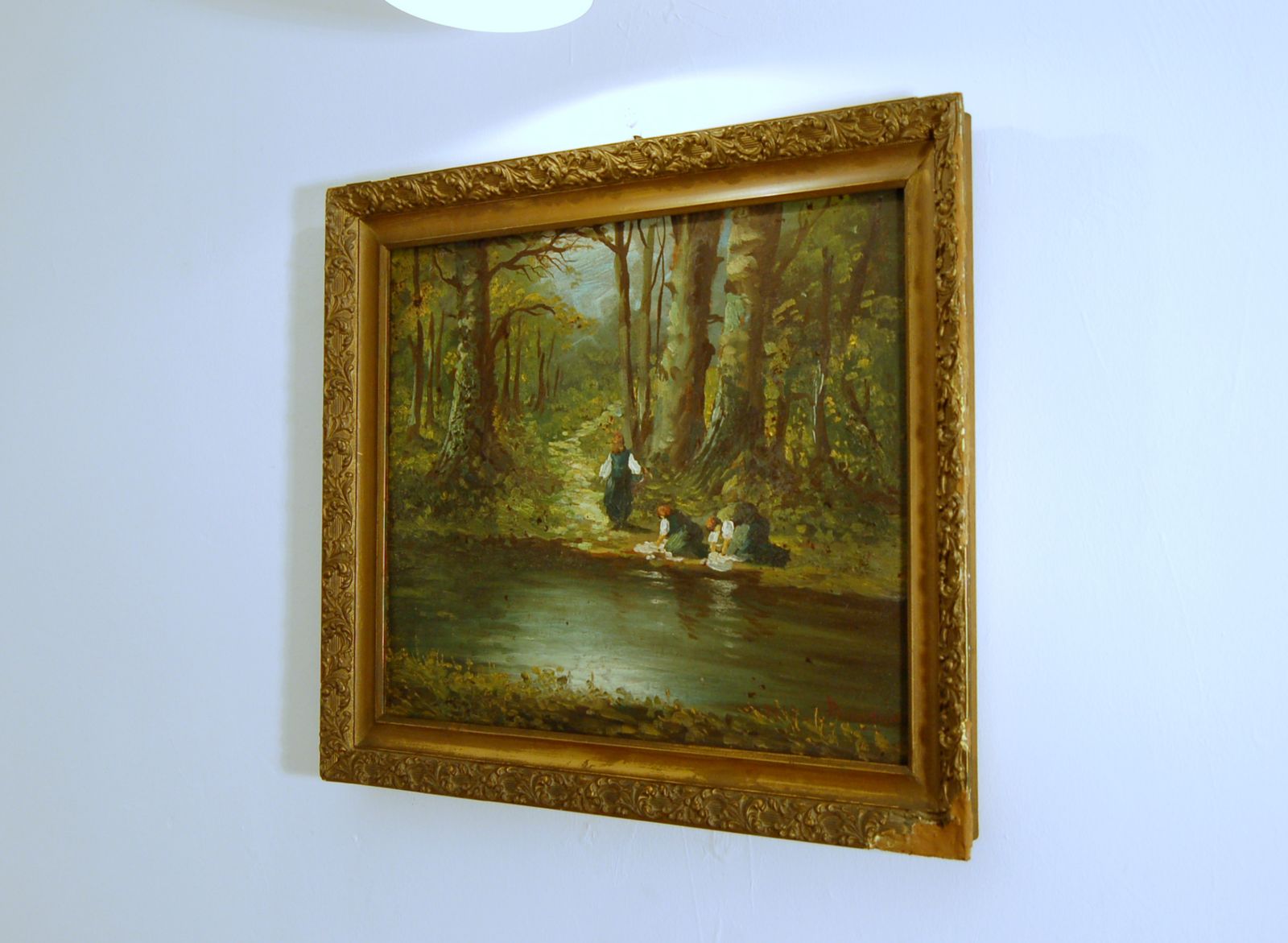 Domenico Buscaglia   Oil On Wood   The Washerwomen 1919 photo furniture
