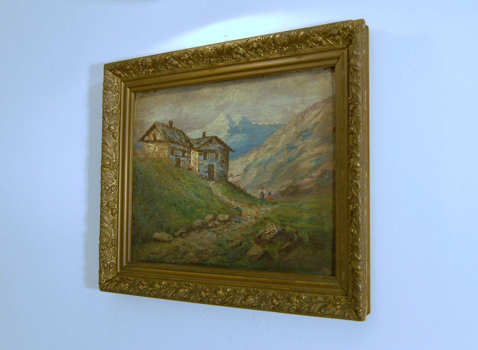 Domenico Buscaglia   Oil On Wood   The Mountain Huts photo for sale
