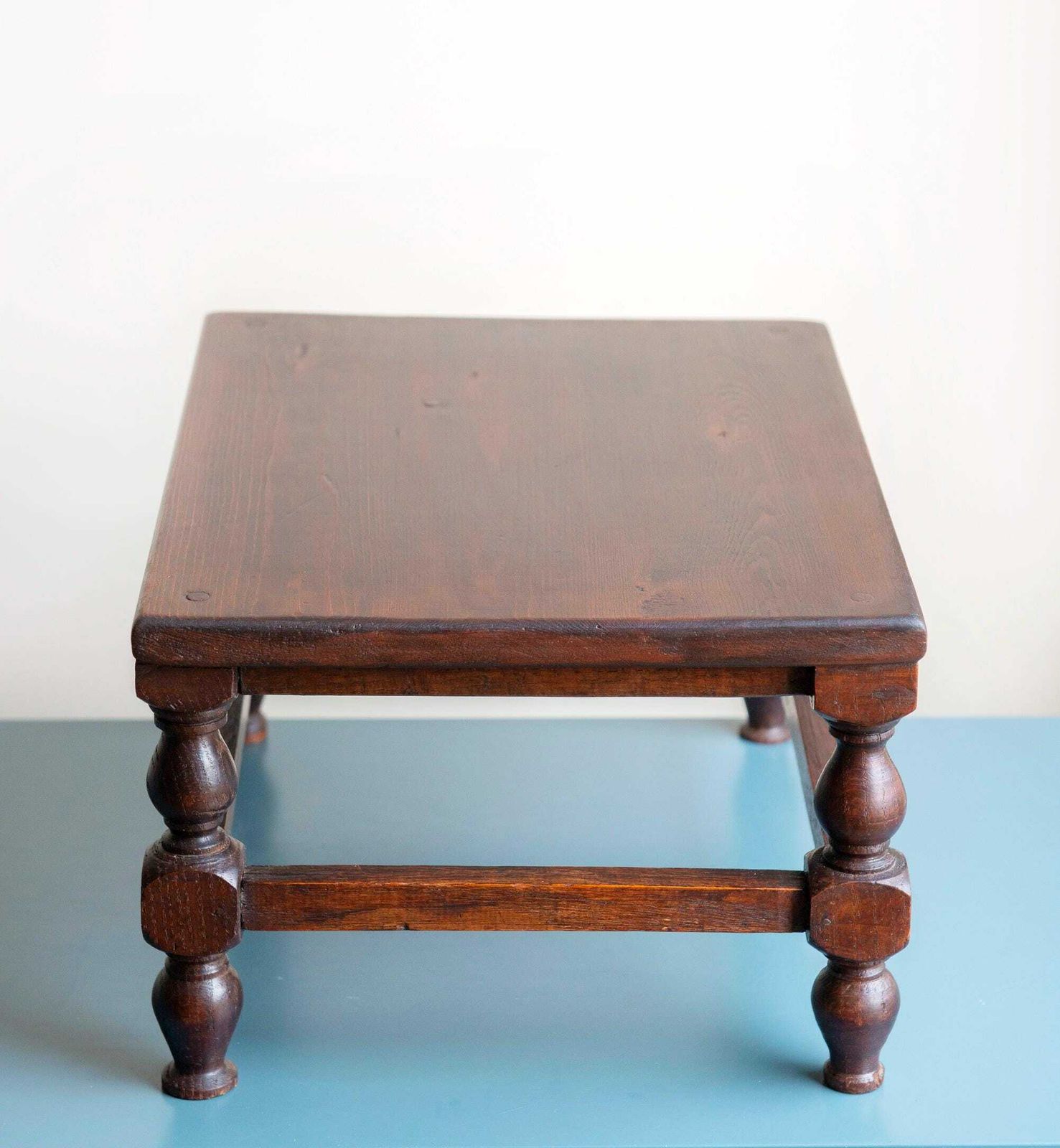Antique Dark Brown Stool, Old Wooden Tabouret, Farmers Stool, Hand Carved Plant Stand, Rustic Side Table, Country Home Decor photo for sale