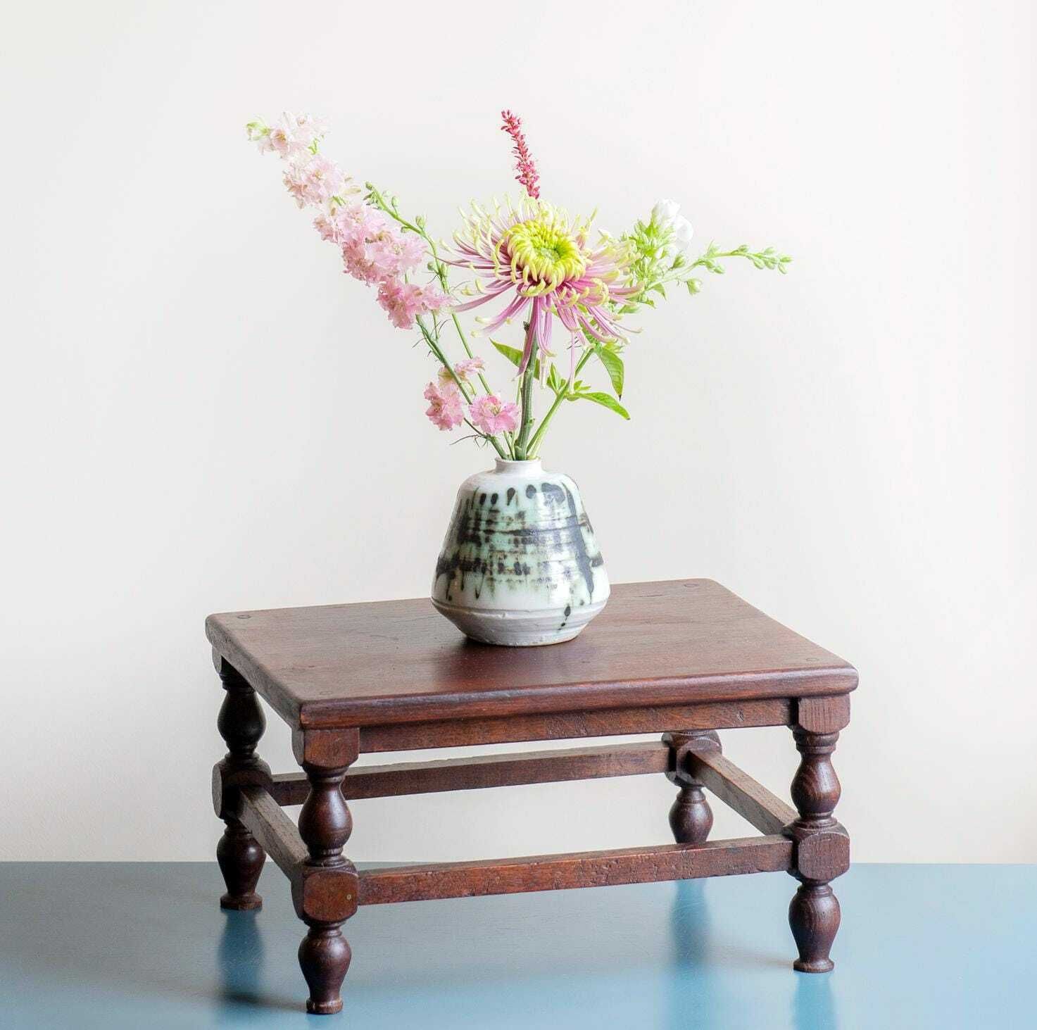 Antique Dark Brown Stool, Old Wooden Tabouret, Farmers Stool, Hand Carved Plant Stand, Rustic Side Table, Country Home Decor photo Furniture