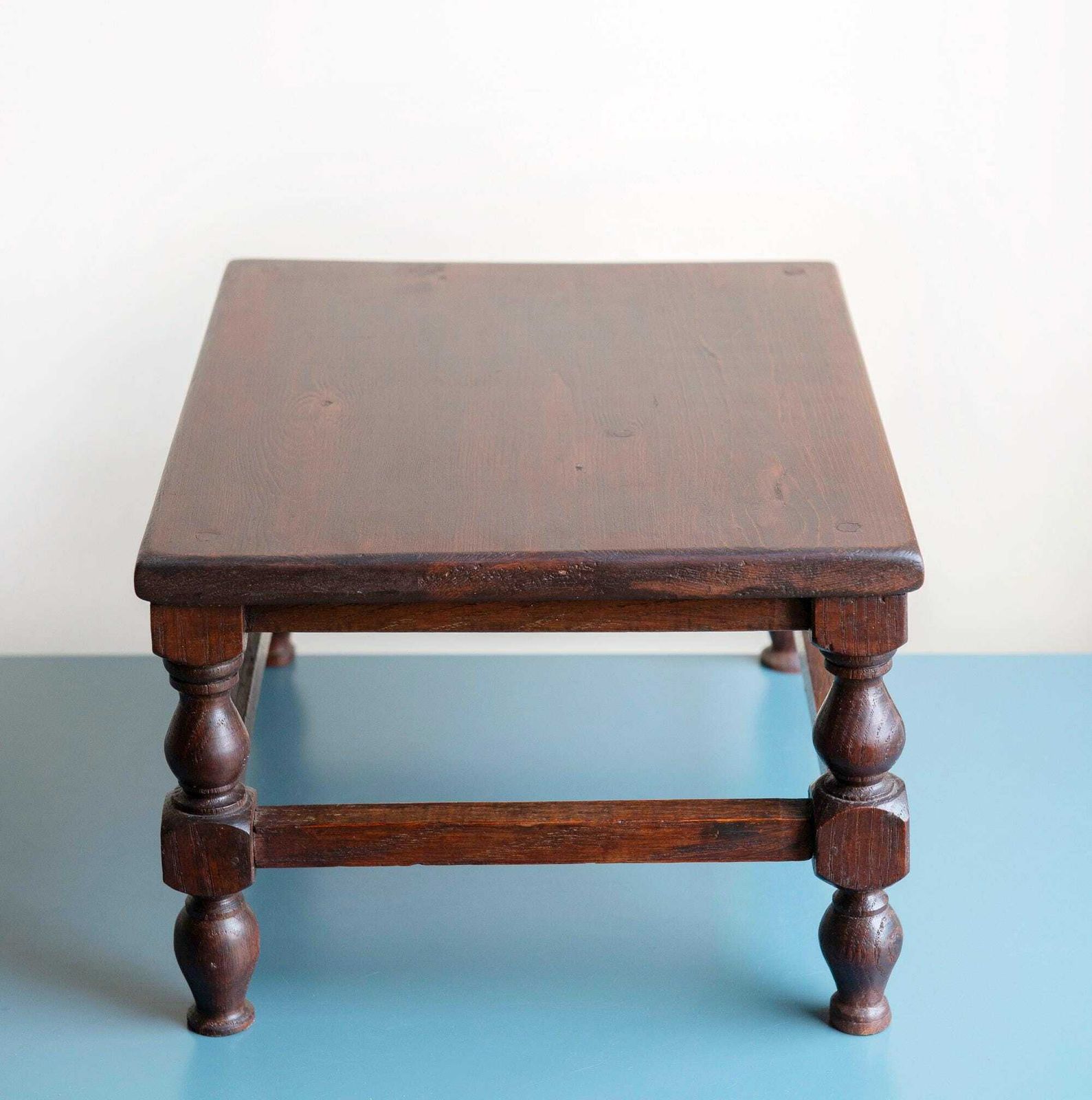 Antique Dark Brown Stool, Old Wooden Tabouret, Farmers Stool, Hand Carved Plant Stand, Rustic Side Table, Country Home Decor photo vintage