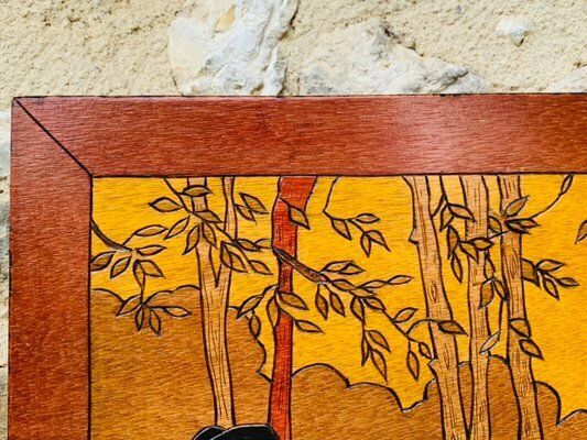 Wood Carved Folk Art Panels, 1940s, Set Of 2 photo for sale