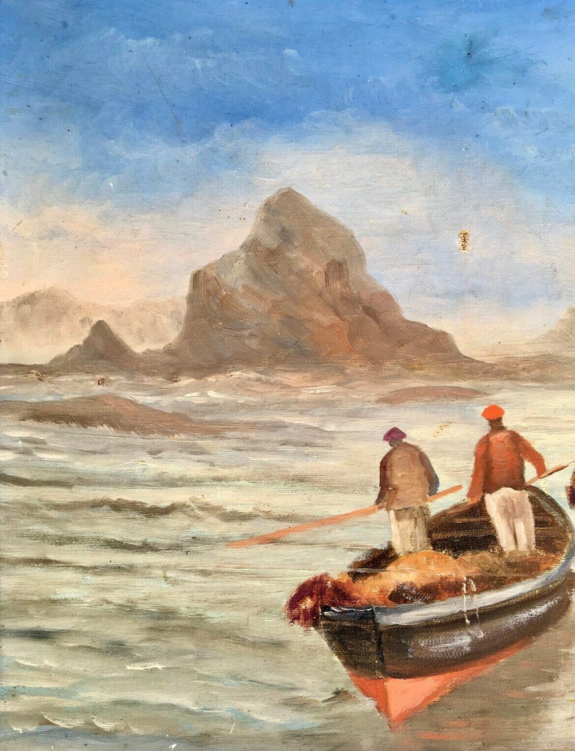 Charmant Frans Olieverfschilderij Op Houten Paneel Uit De Jaren 1920 – Vissersbootjes Op De Middellandse Zee, Franse Rivièra photo vinterior