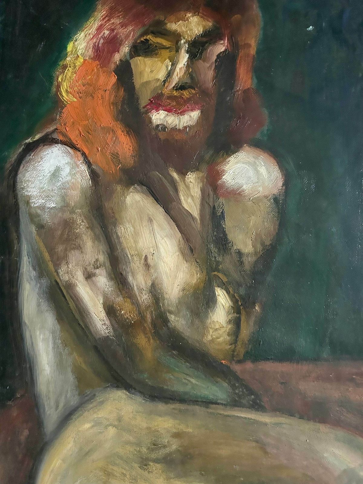 Expressive 1940s French Oil Painting On Canvas (Marouflage) Female Nude photo 2400.0