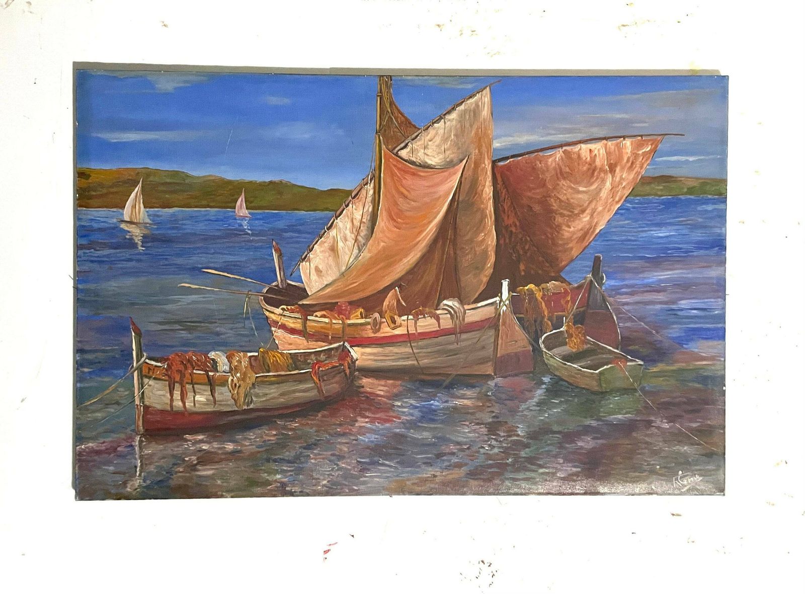 Vintage Frans Olieverfschilderij Op Doek, Jaren 1960 photo furniture
