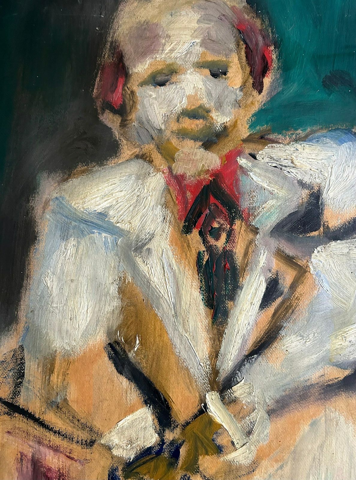 Opvallend Frans Expressionistisch Olieverfportret Op Doek Uit De Jaren 1940 – Heer Met Stropdas photo Kunst