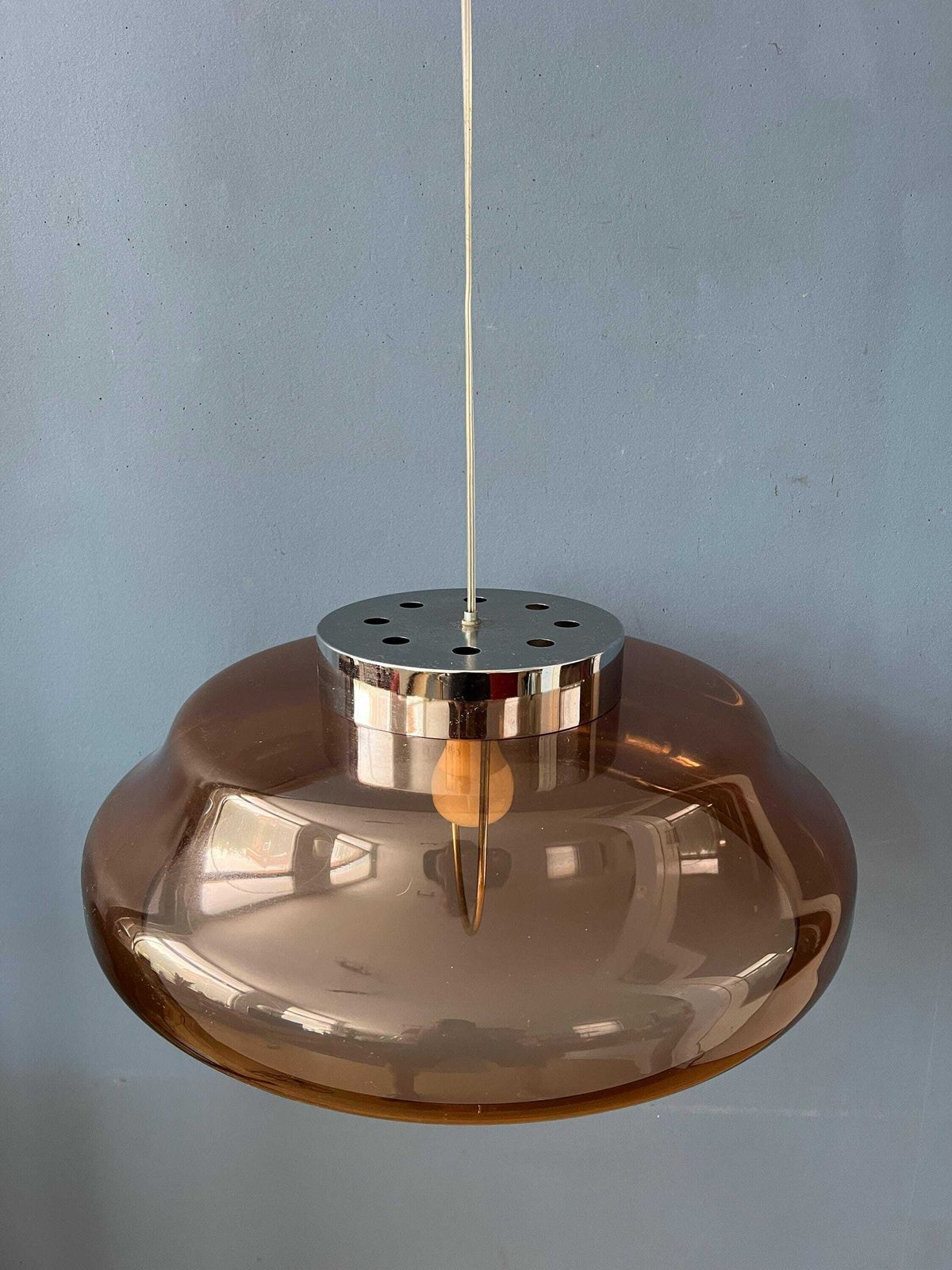 Orange/Brown Plexiglass Space Age Ufo Pendant Lamp photo vinterior