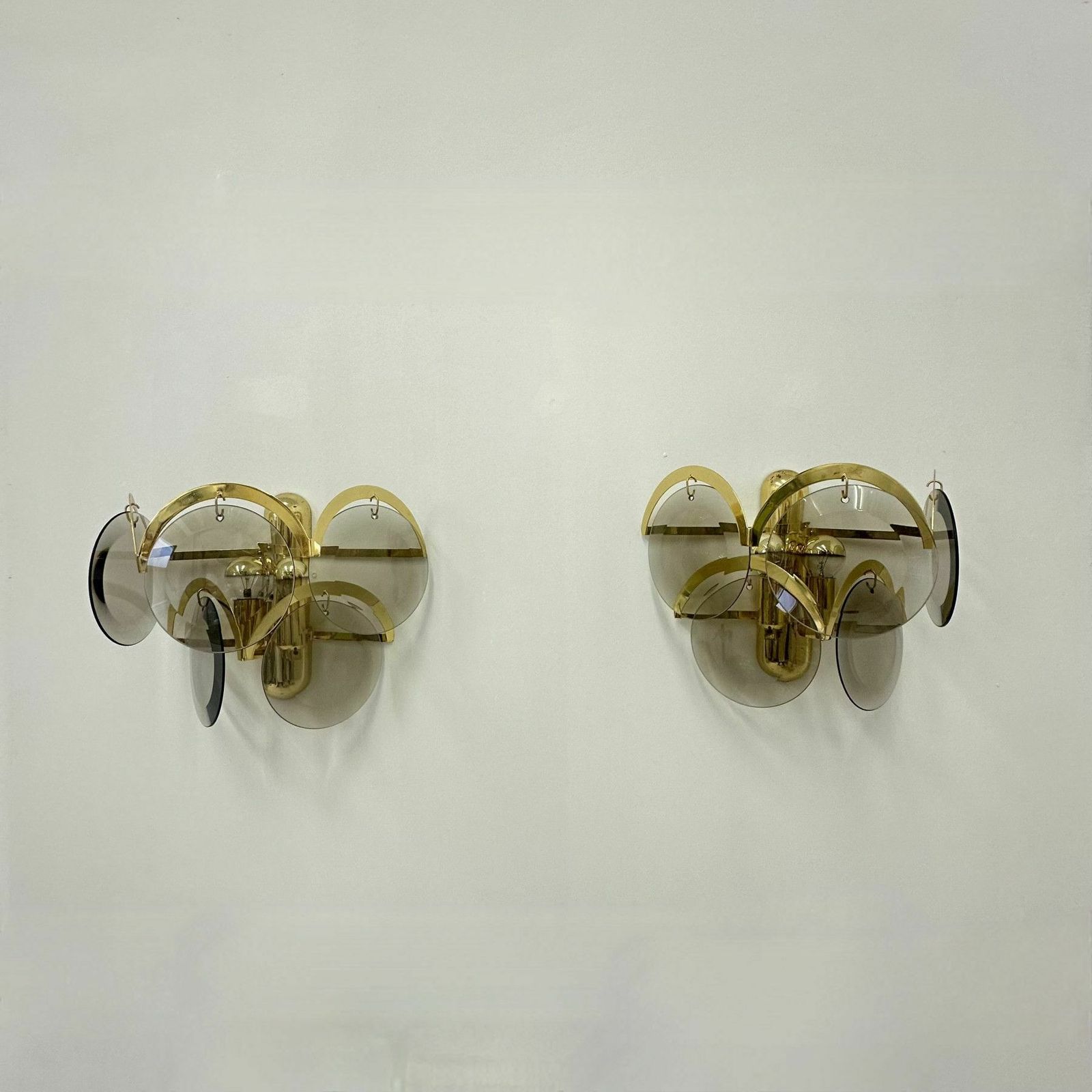Pair Of Sciolari Sconces Smoked Glass , 1970s Wall Lamps photo buy