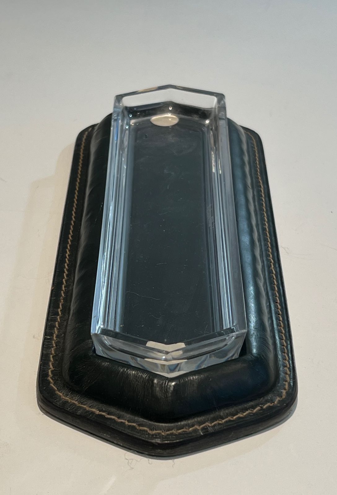 Cellier Stitched Dark Green Leather Pen Holder In The Style Of Jacques Adnet photo Home Decor