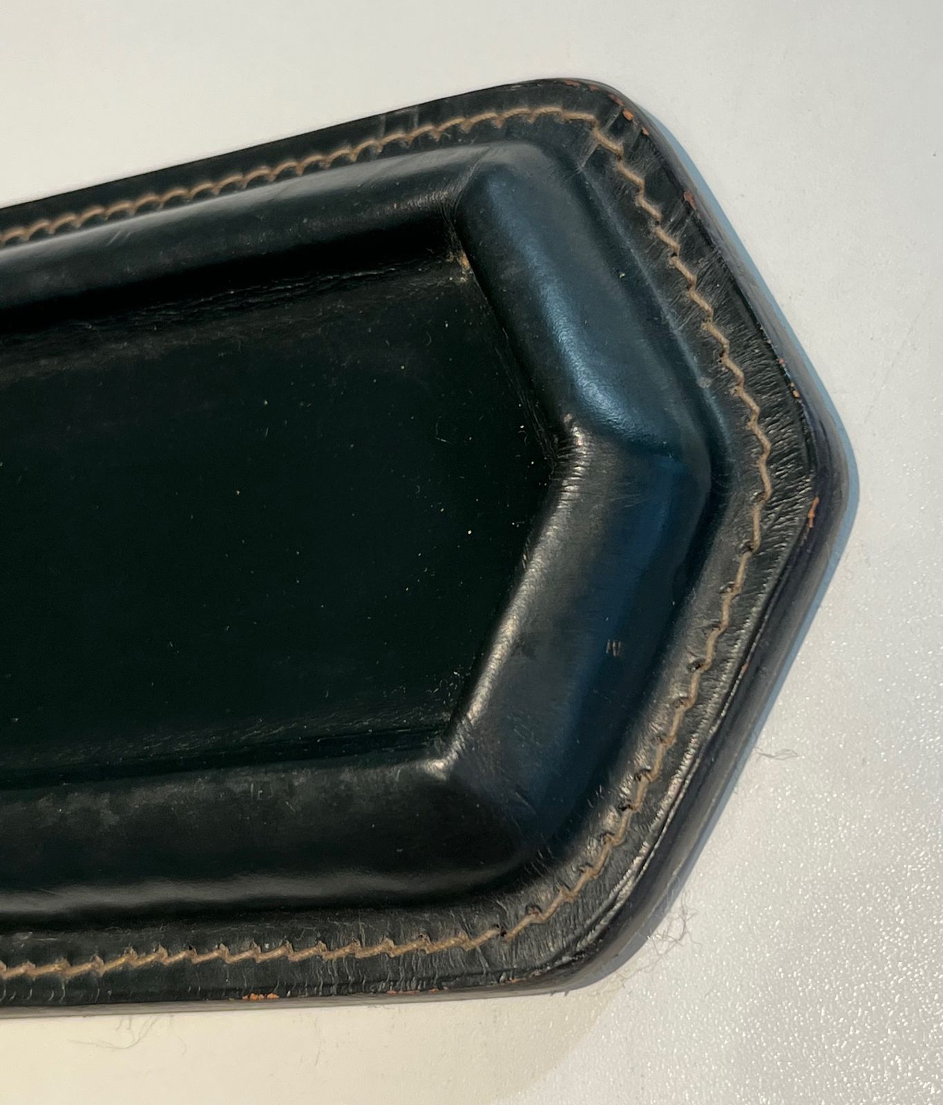 photo for sale Cellier Stitched Dark Green Leather Pen Holder In The Style Of Jacques Adnet
