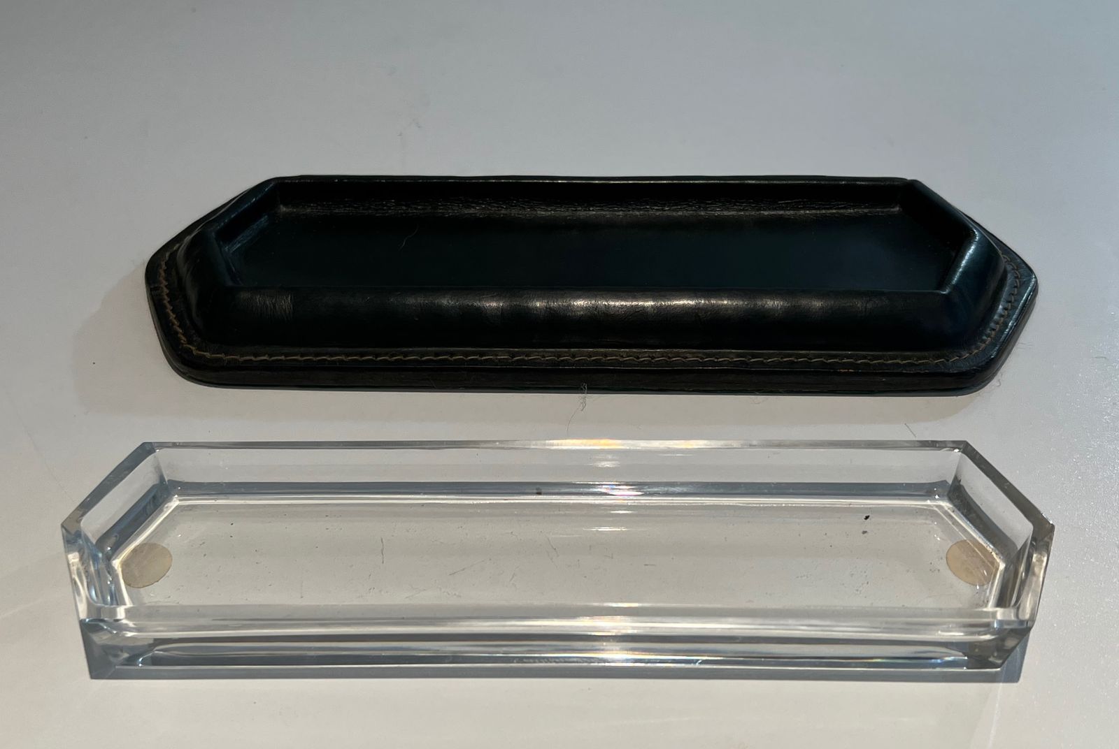 photo vintage Cellier Stitched Dark Green Leather Pen Holder In The Style Of Jacques Adnet