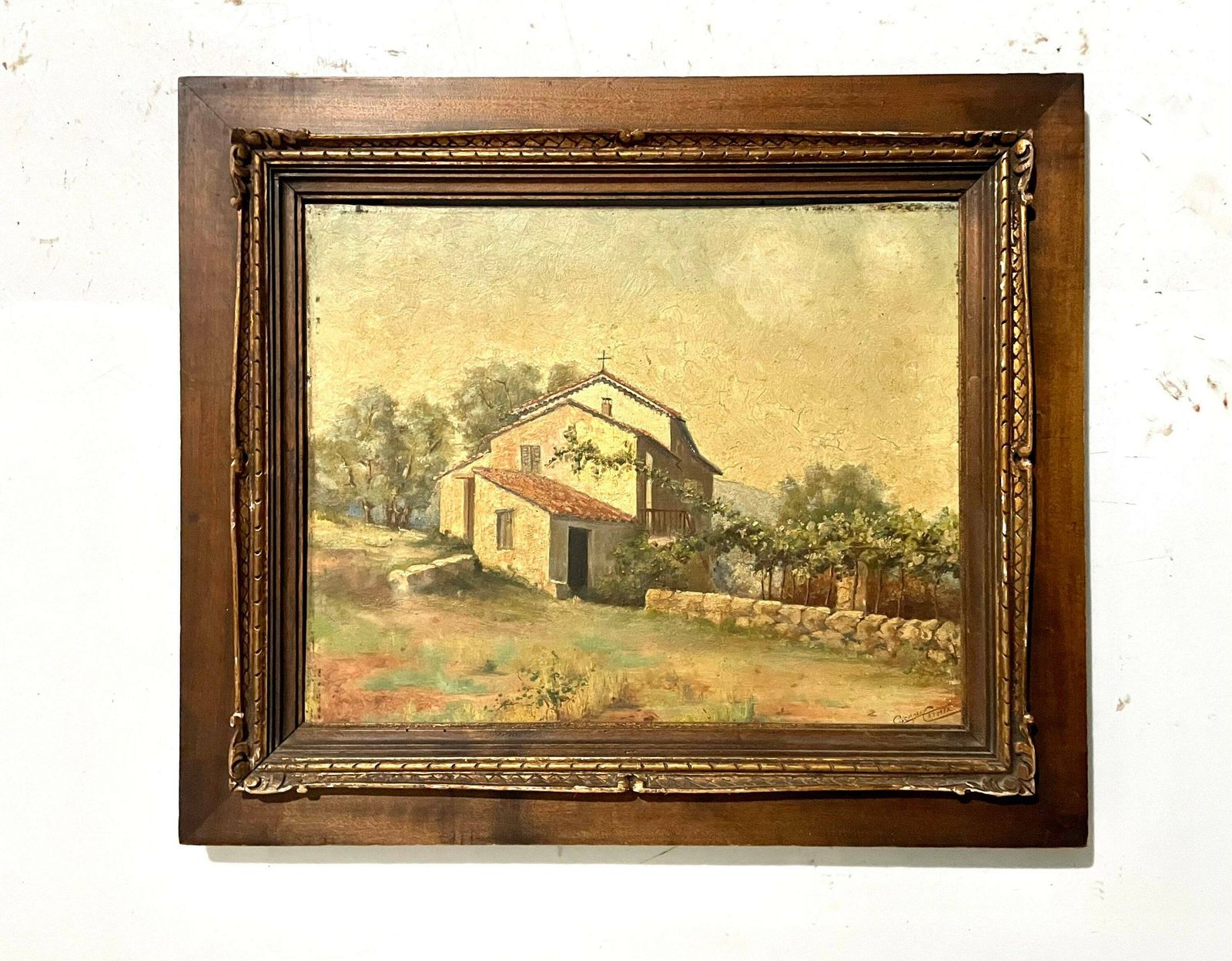 1890s French Oil On Wood — Farmhouse In Provence