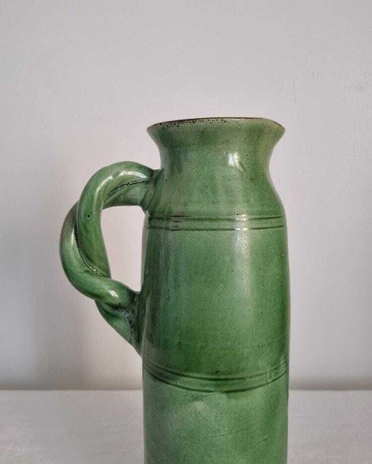 Tall Studio Pottery Green Water Pitcher photo for sale