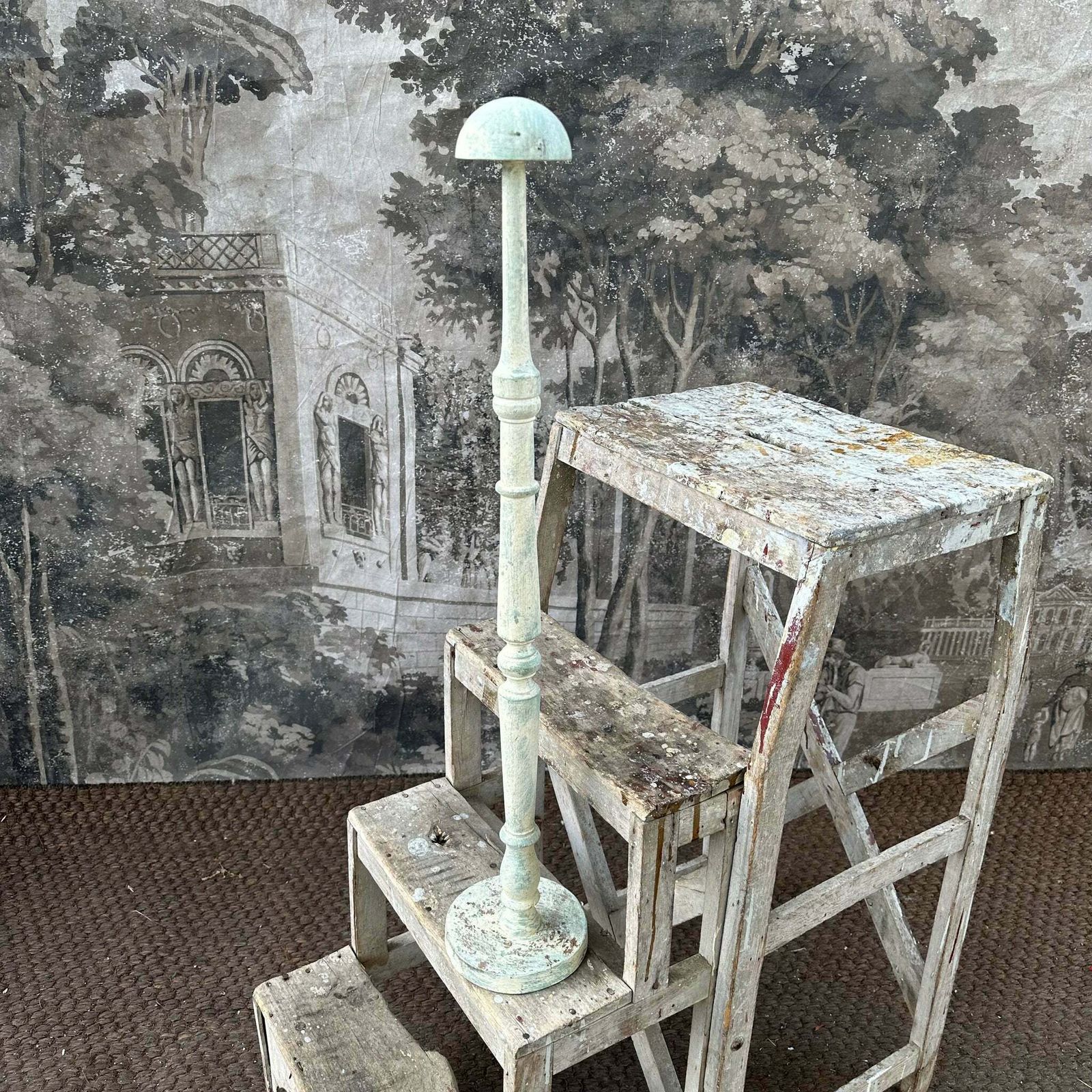 French Vintage Wooden Painted Wig/Hat Stand Collection Of 4 photo vinterior
