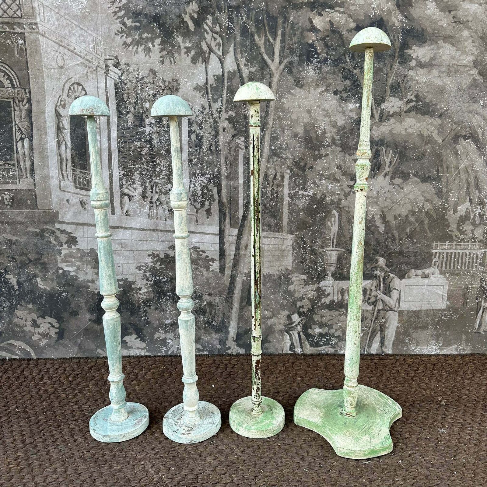 French Vintage Wooden Painted Wig/Hat Stand Collection Of 4 photo buy