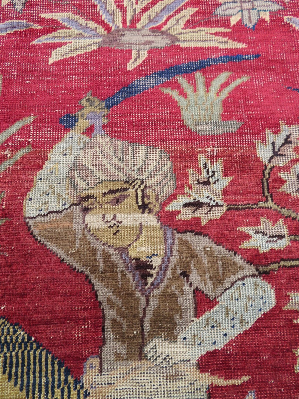 photo furniture 19th Century Turkish Pictorial (Hunting Scene) Silk Rug. West Anatolia. 171cm X 125cm.