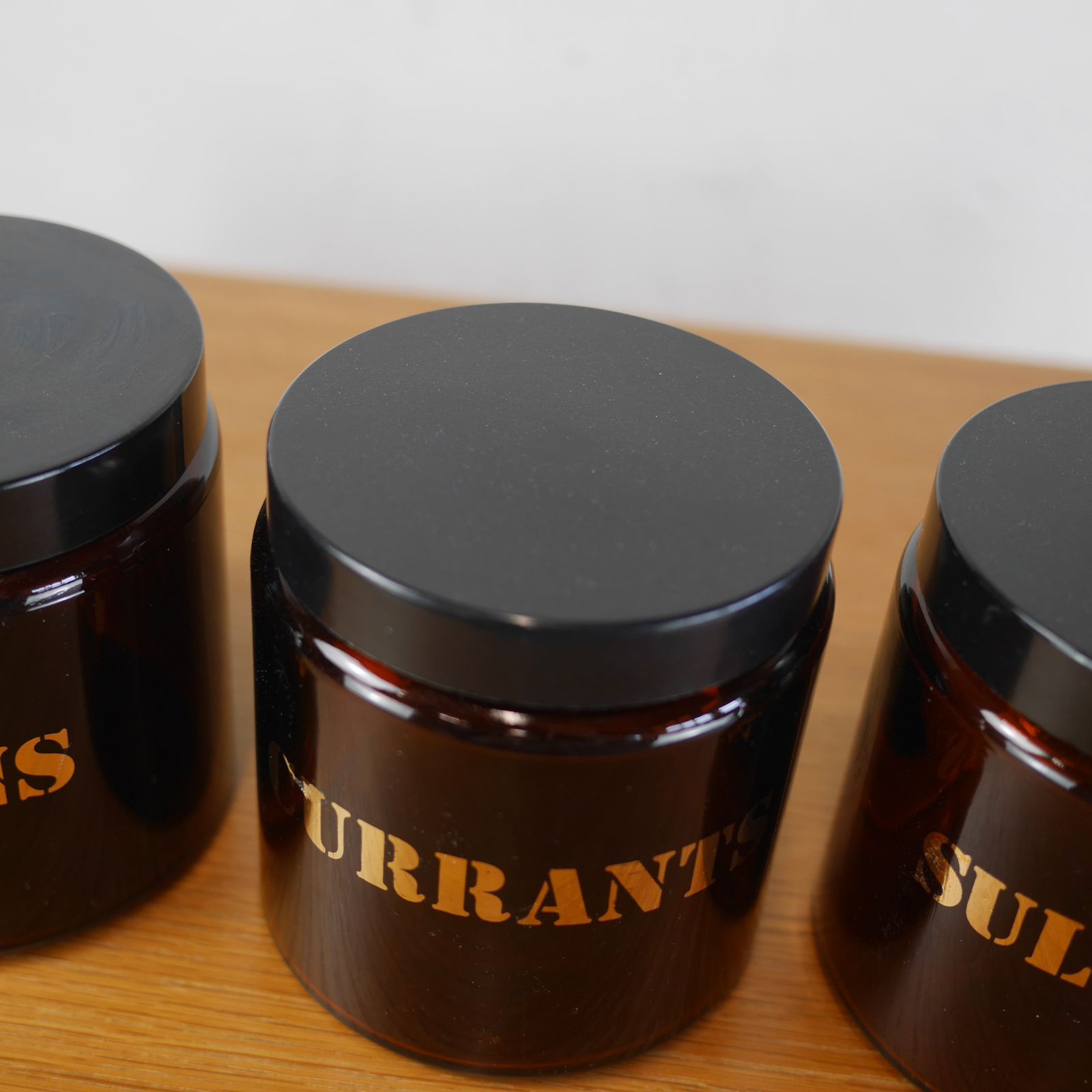 photo for sale Set 3 Mid Century Brown Glass Storage Container Jar Currant