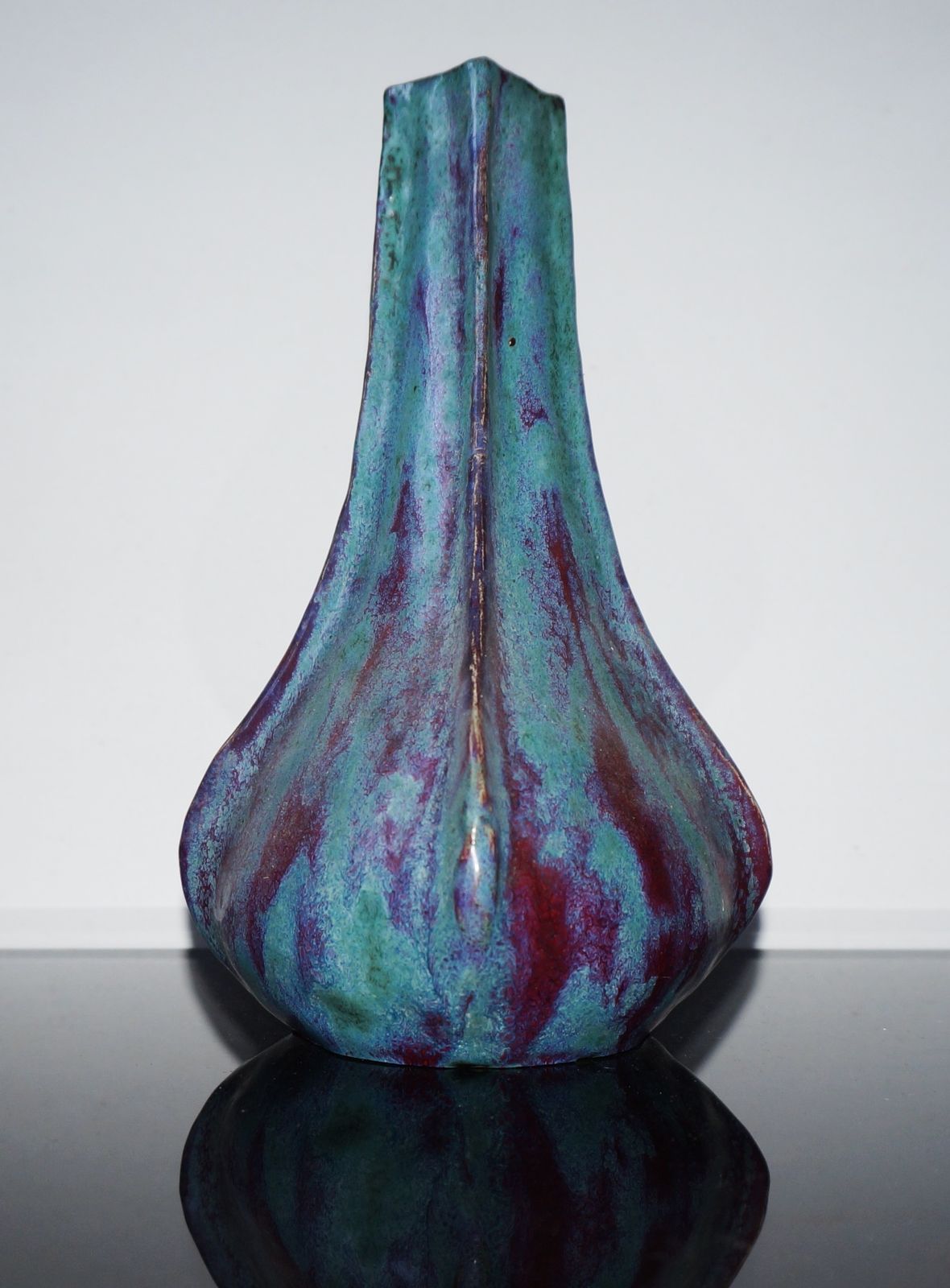 Pierre Adrien Dalpayrat Organic Vase With Oxblood And Jasper Blue Glaze, France Ca. 1900